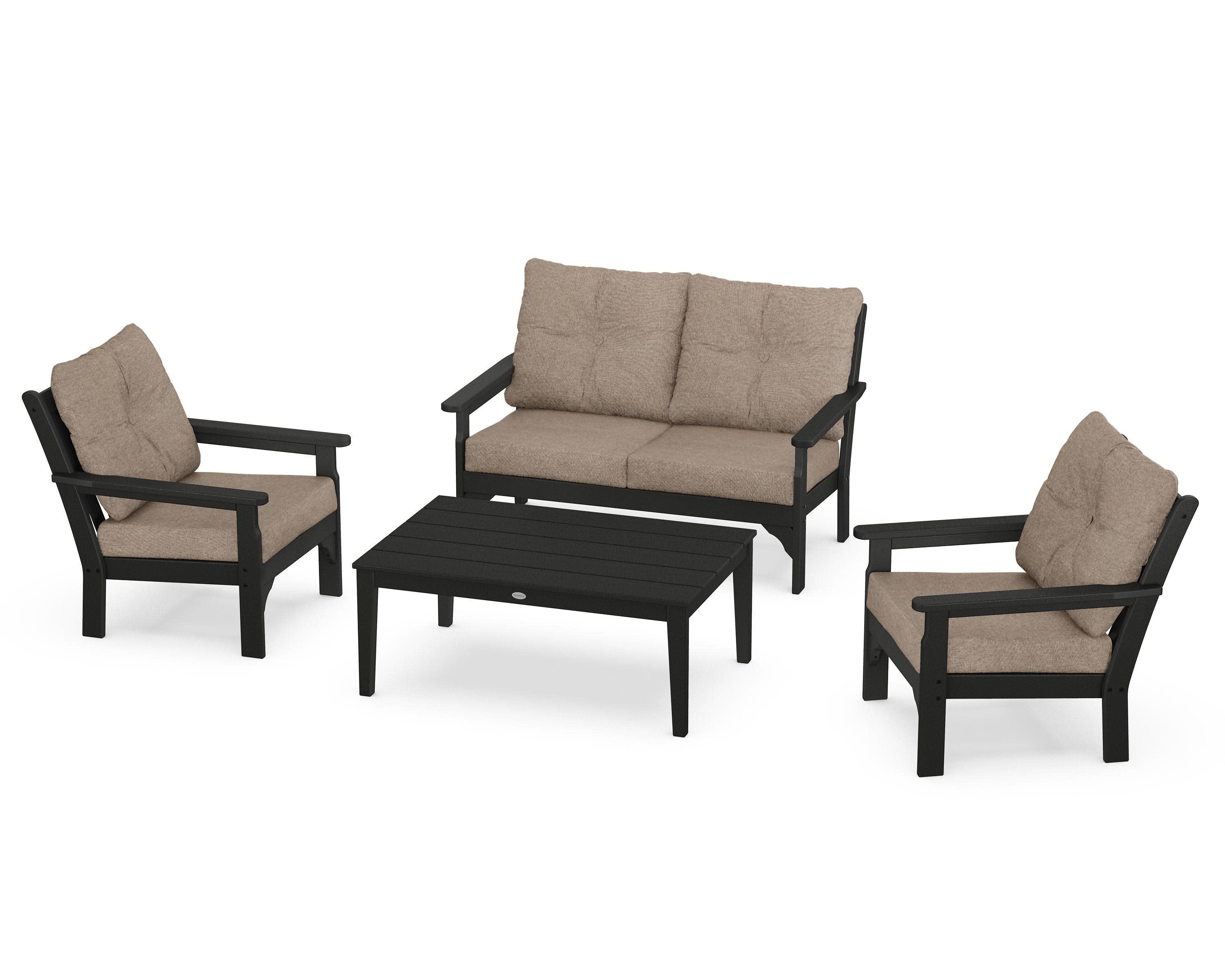 Vineyard 4-Piece Deep Seating Set in Black / Spiced Burlap