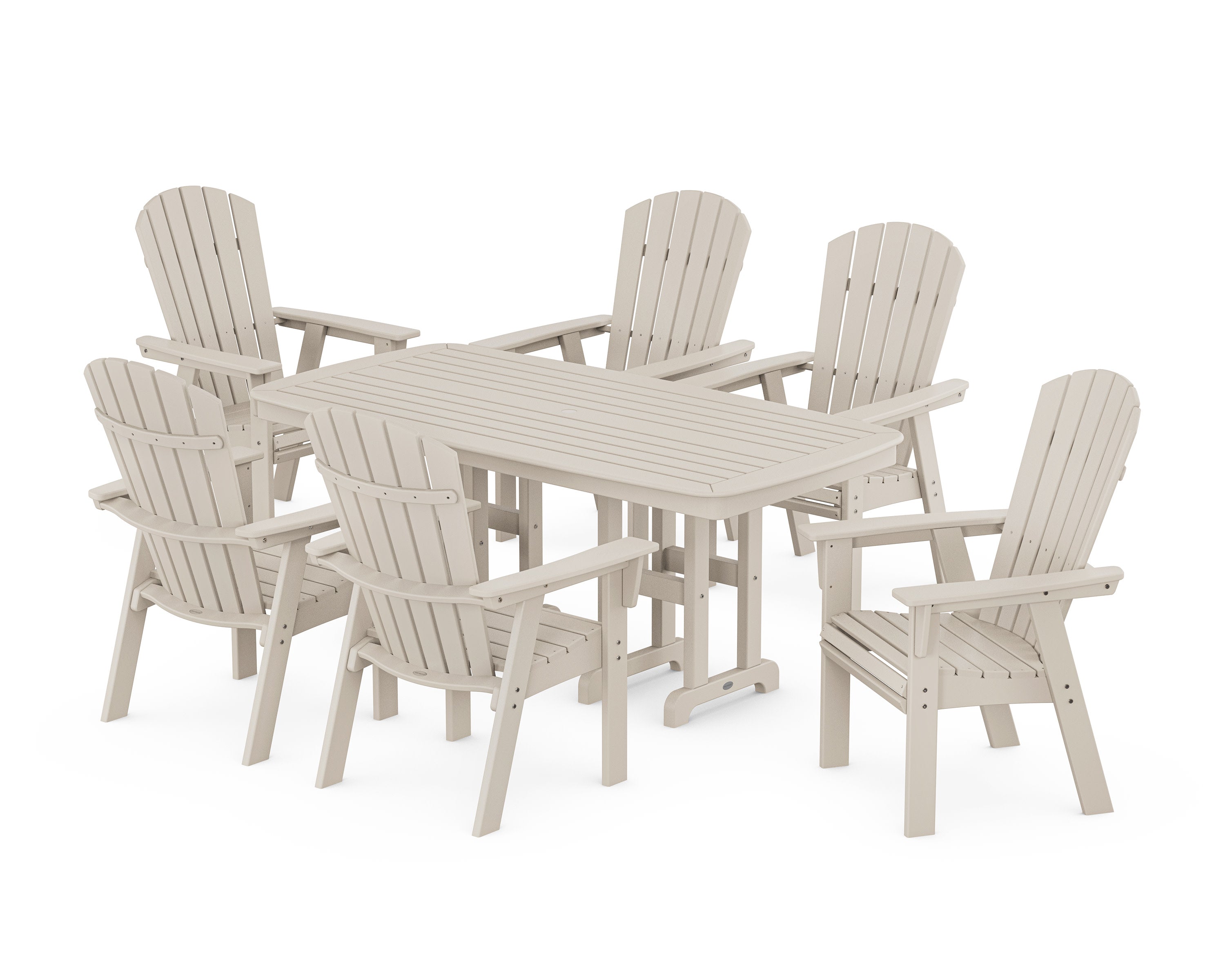 Nautical Curveback Adirondack 7-Piece Dining Set in Sand