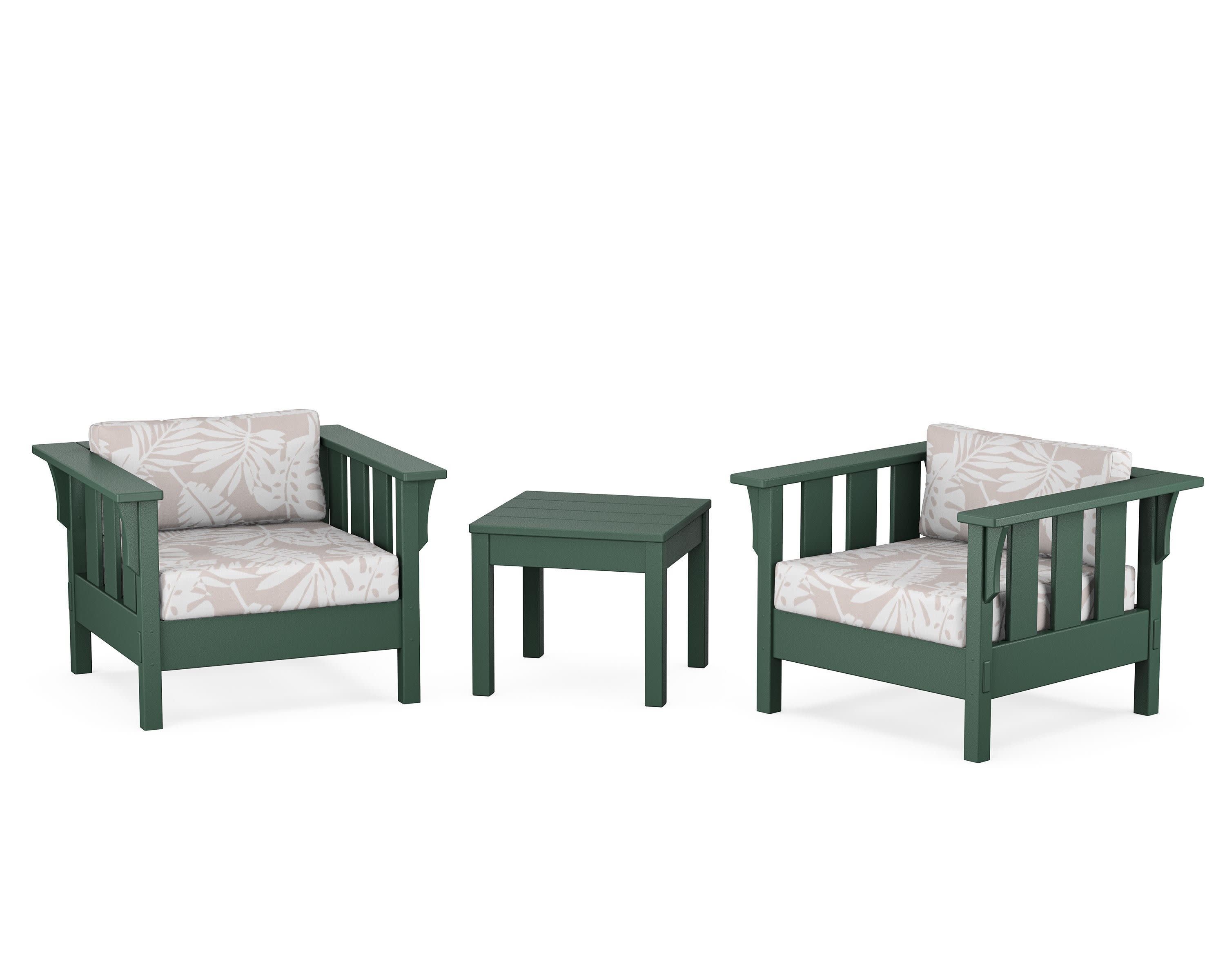 Acadia 3-Piece Deep Seating Set in Green / Leaf Dune Burlap