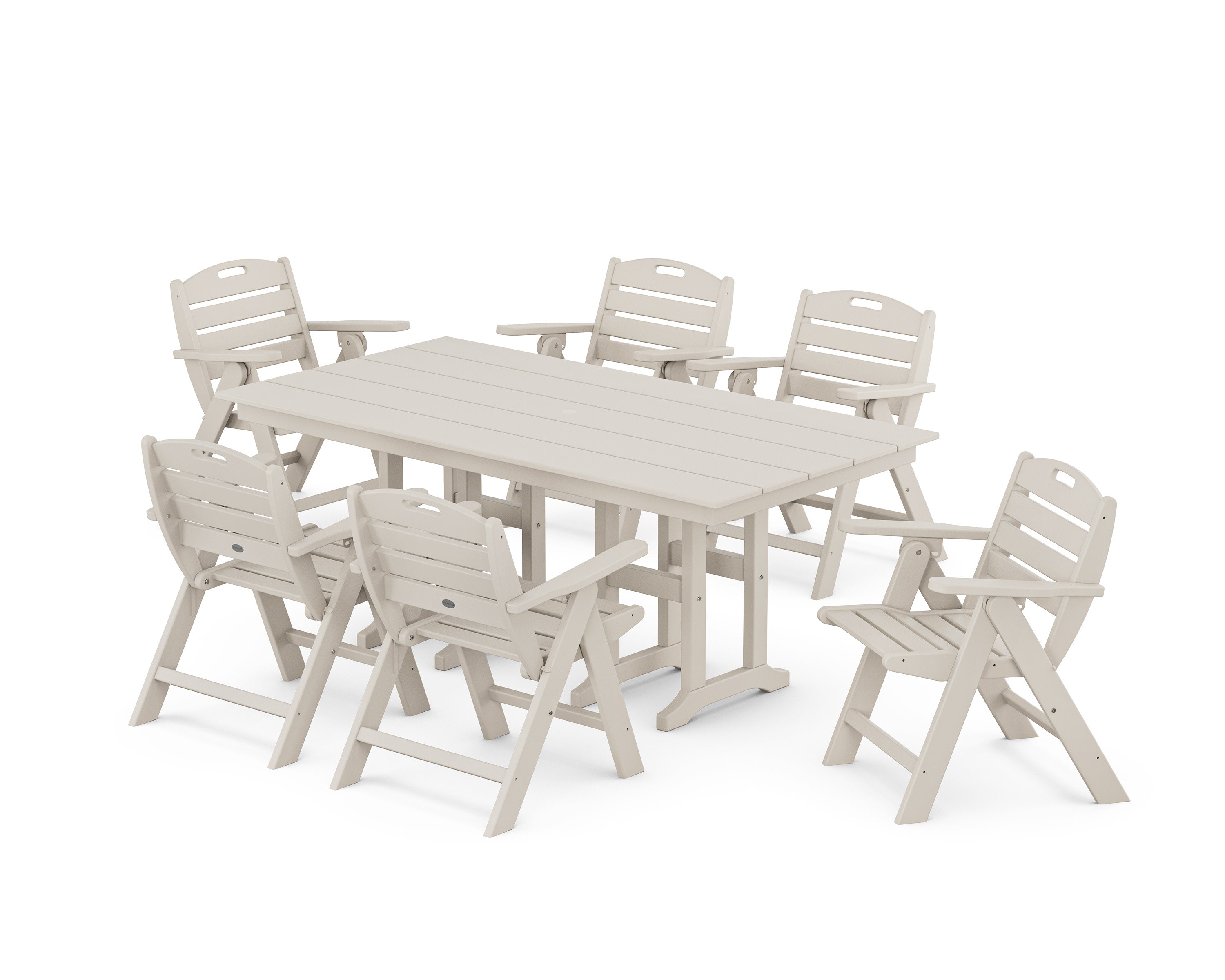 Nautical Lowback 7-Piece Farmhouse Dining Set in Sand