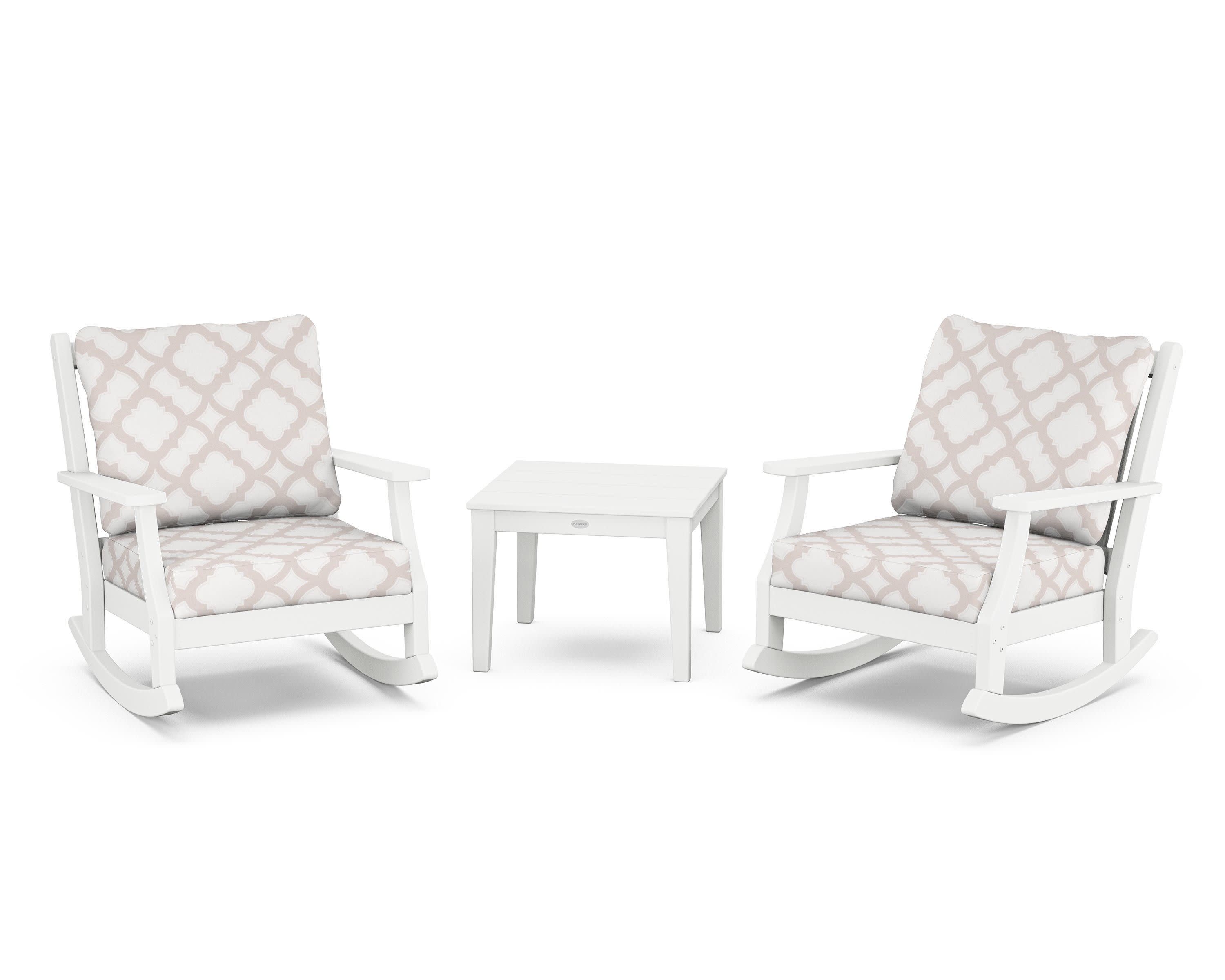 Wovendale 3-Piece Deep Seating Rocker Set in White / Trellis Dune Burlap