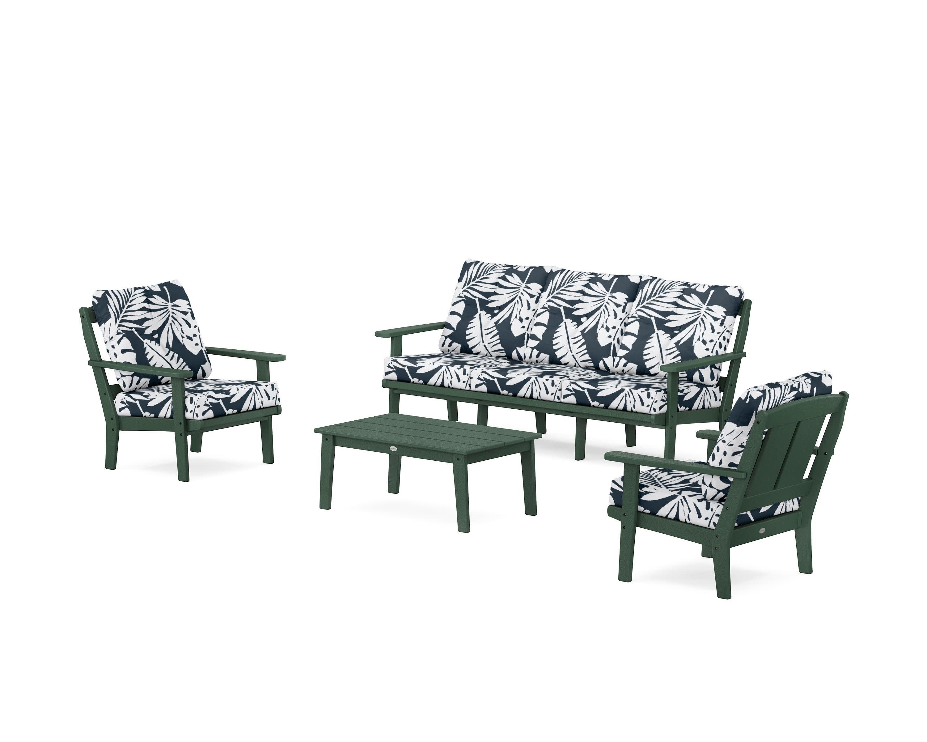 Mission 4-Piece Deep Seating Set with Sofa in Green / Leaf Marine Indigo