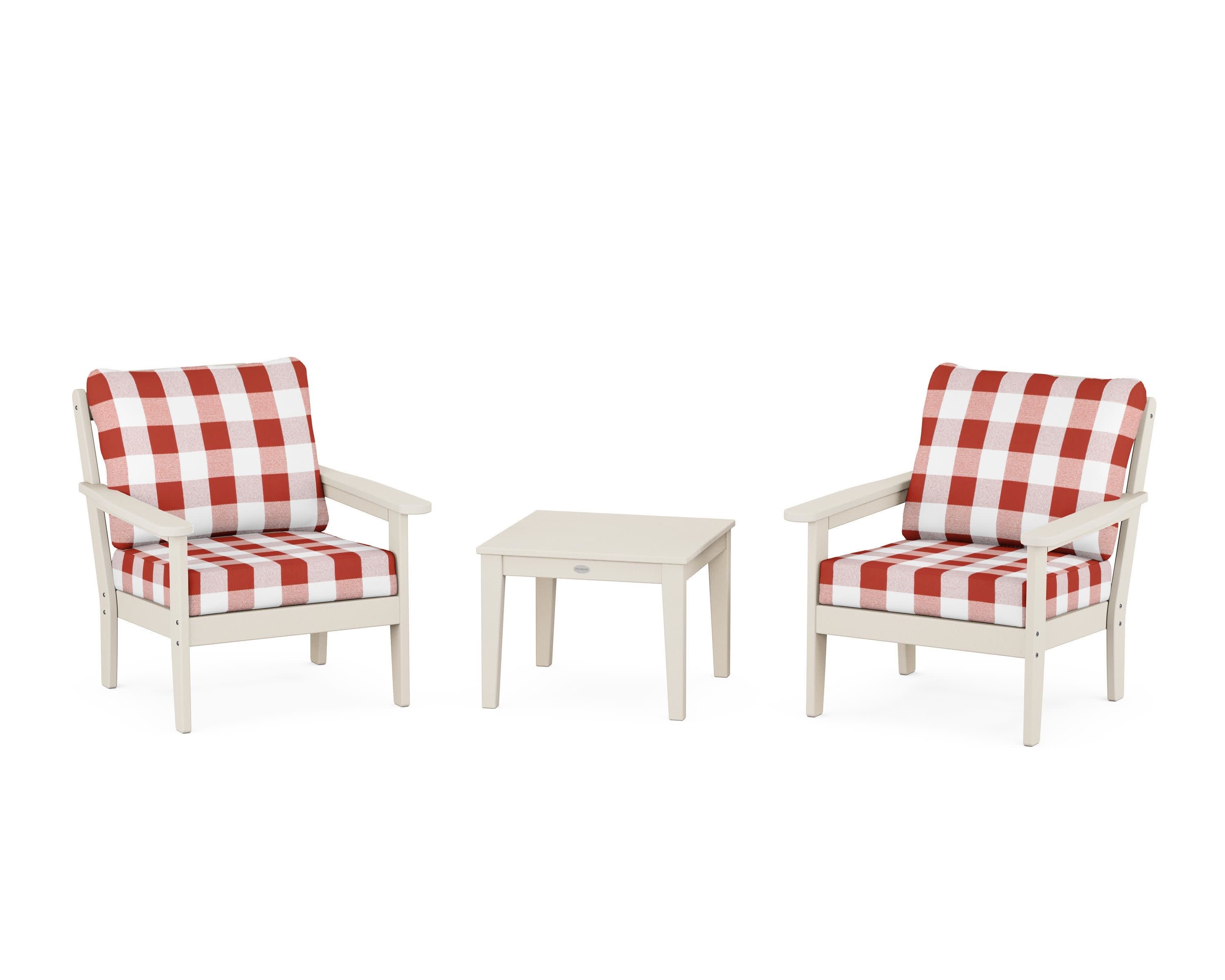 Cottage 3-Piece Deep Seating Set in Sand / Buffalo Plaid Crimson