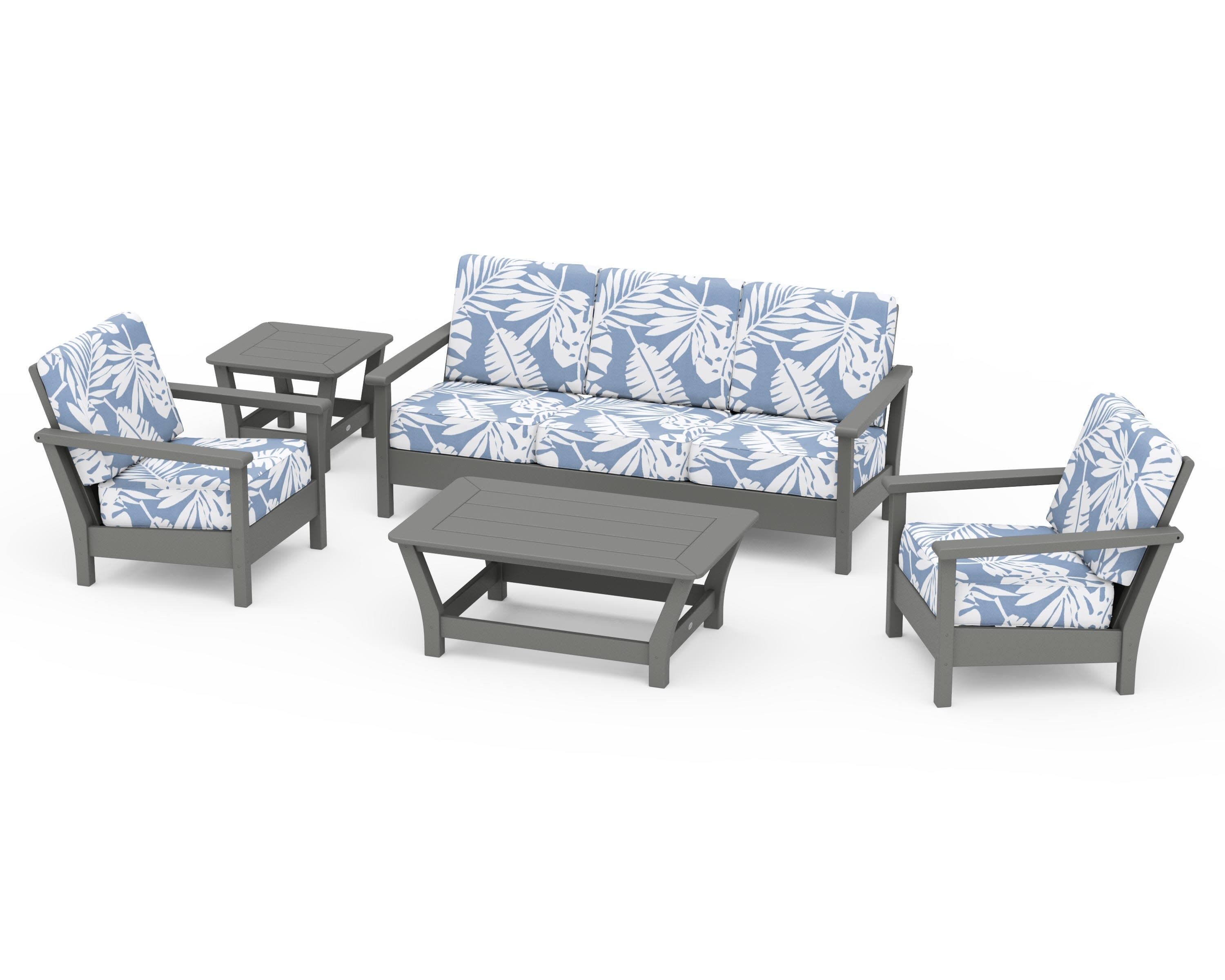 Harbour 5-Piece Deep Seating Set in Slate Grey / Leaf Sky Blue