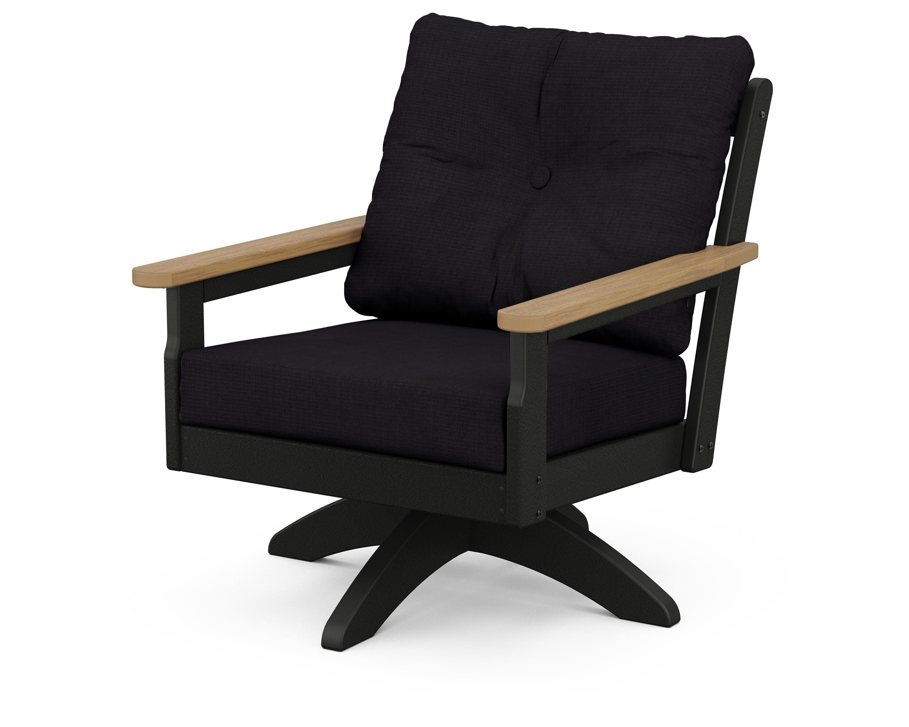 Vineyard Deep Seating Swivel Chair in Black / Natural / Midnight Linen