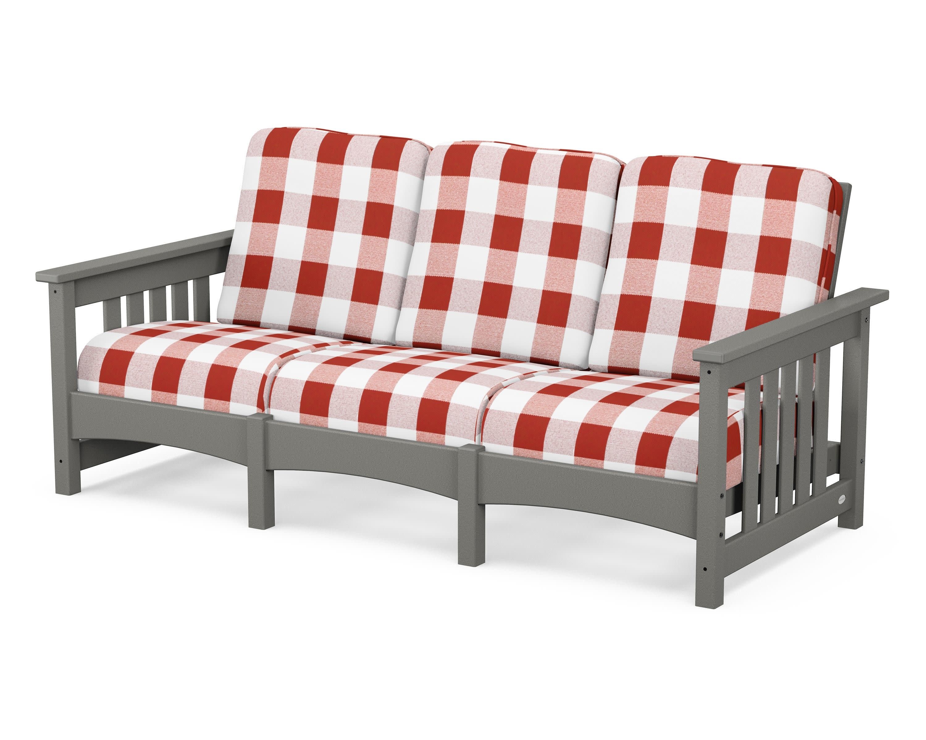 Club Mission Sofa in Slate Grey / Buffalo Plaid Crimson