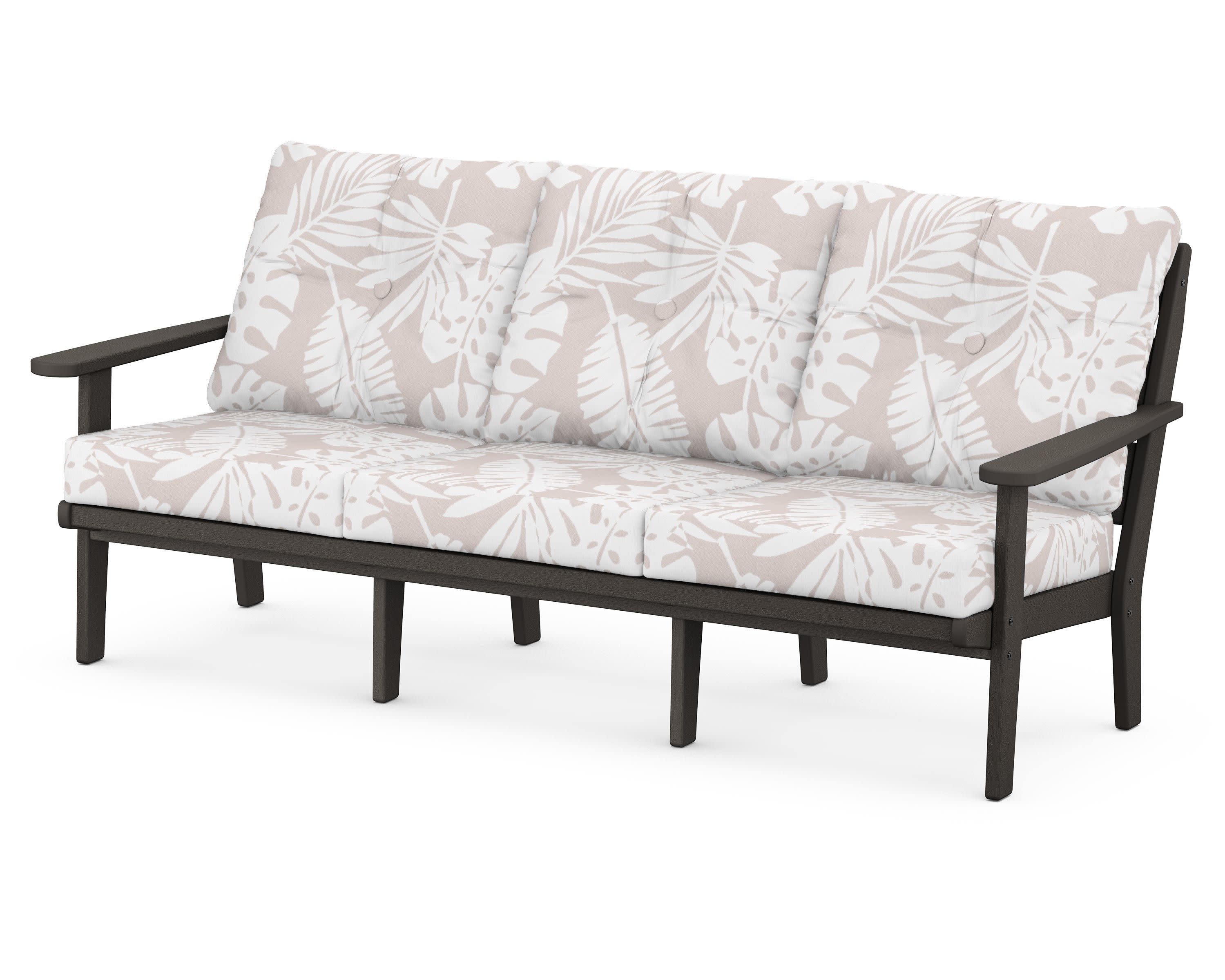 Lakeside Deep Seating Sofa in Vintage Coffee / Leaf Dune Burlap
