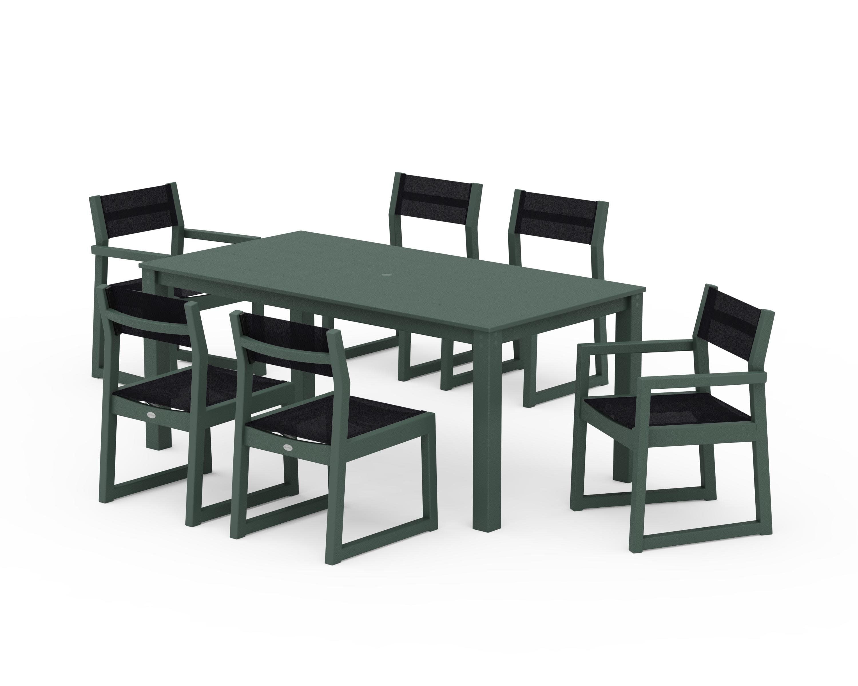 EDGE Sling 7-Piece Parsons Dining Set in Green / Black Sling