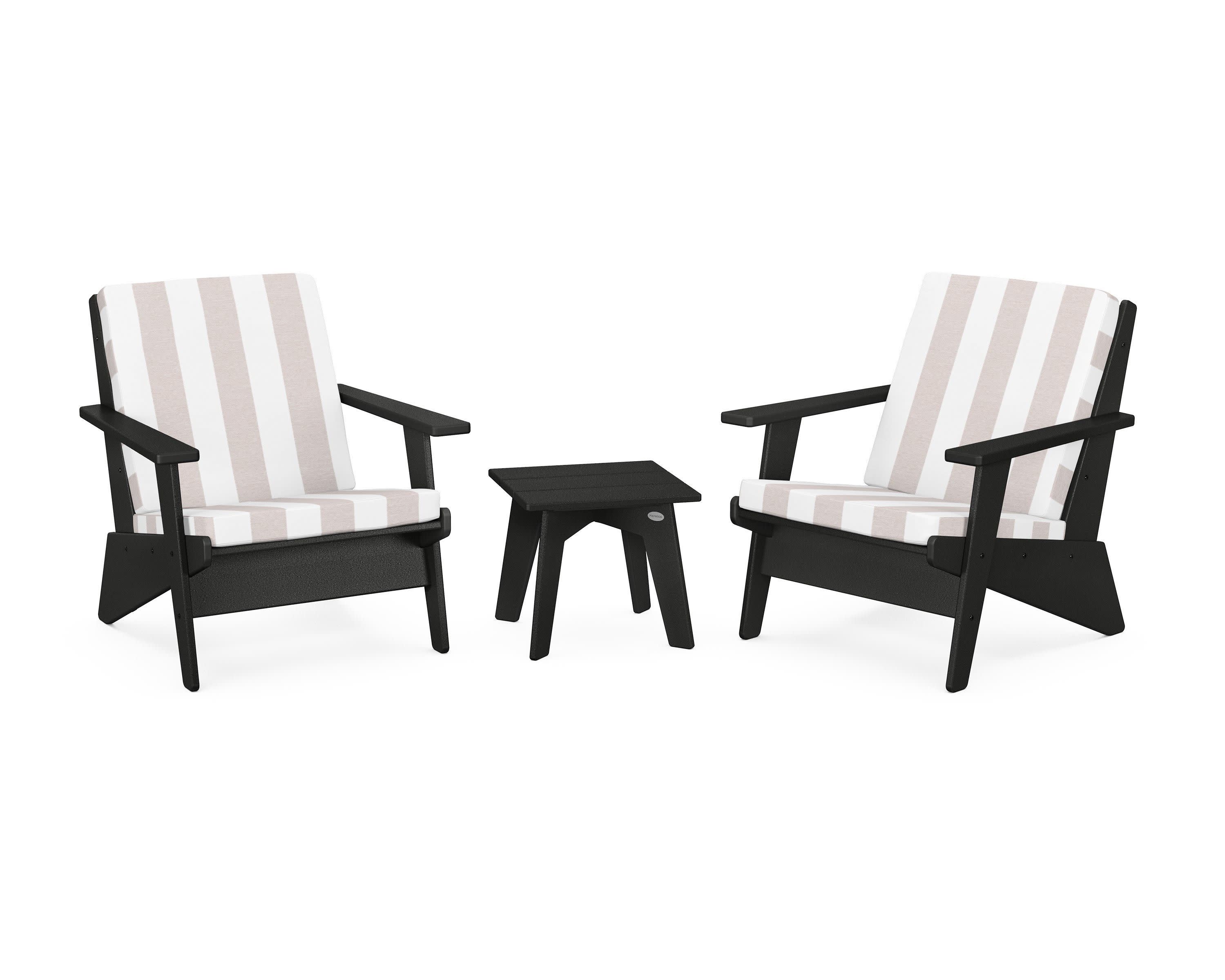 Riviera Modern Lounge 3-Piece Set in Black / Cabana Stripe Dune Burlap