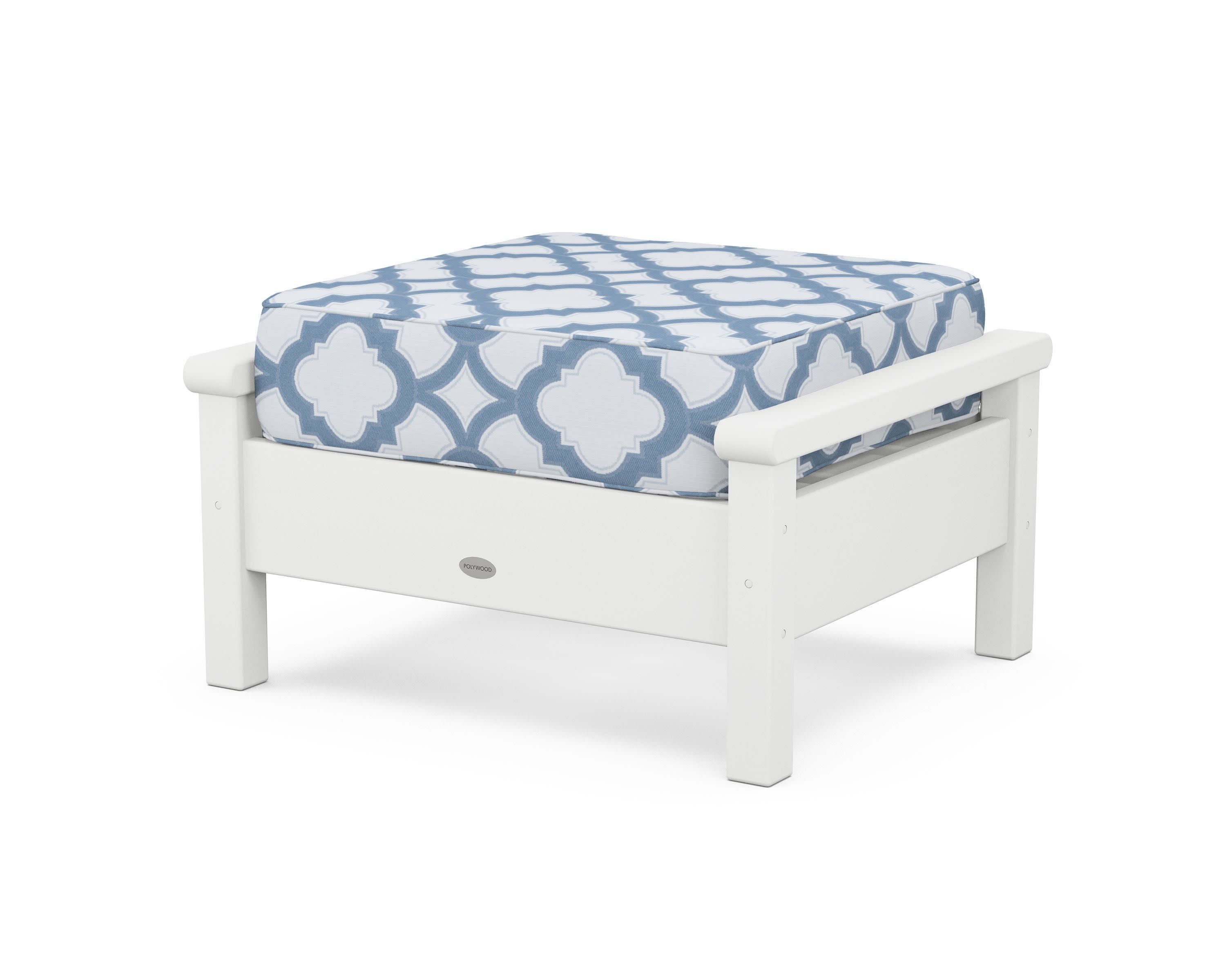 Harbour Deep Seating Ottoman in White / Trellis Sky Blue