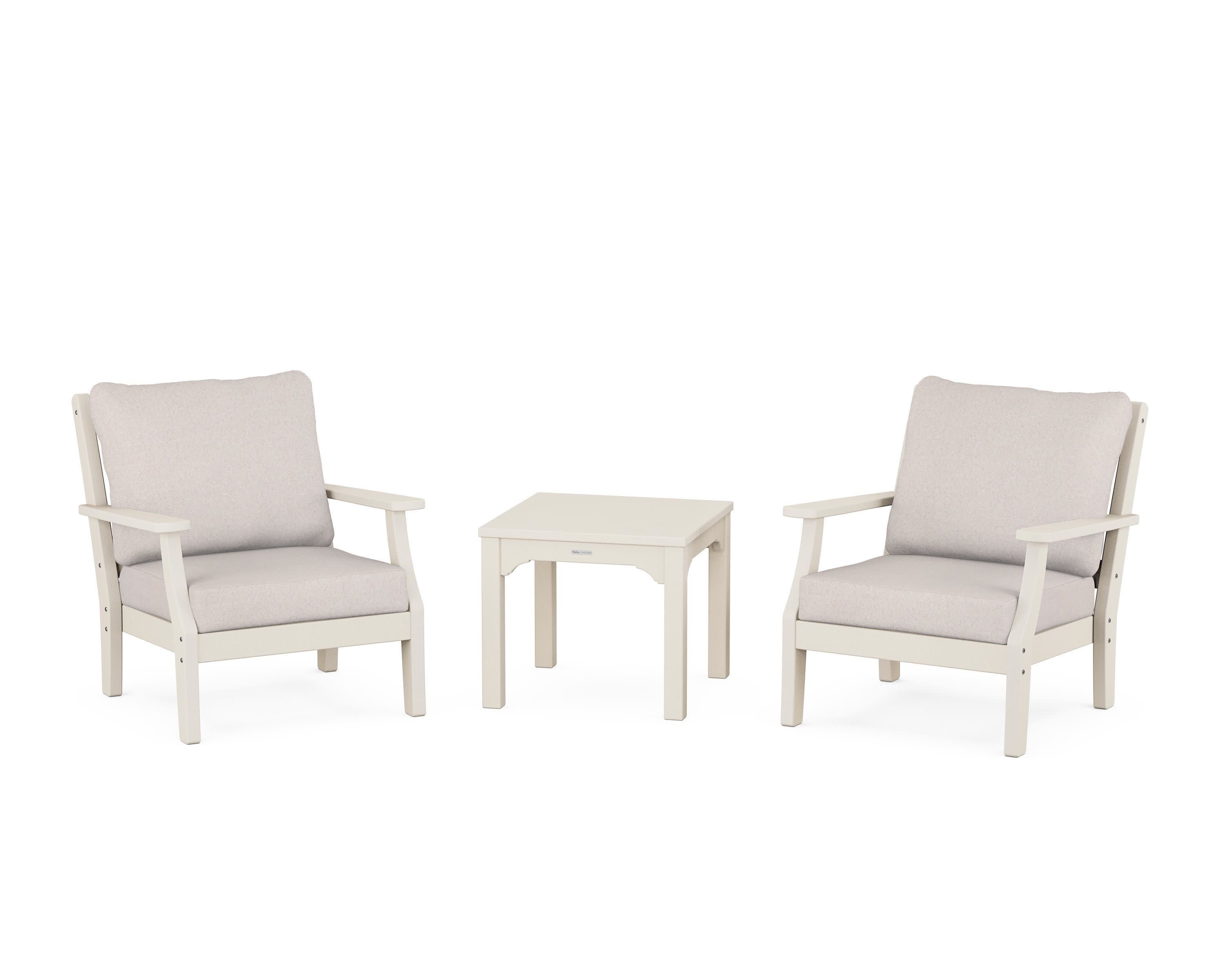 Chinoiserie 3-Piece Deep Seating Set in Sand / Dune Burlap