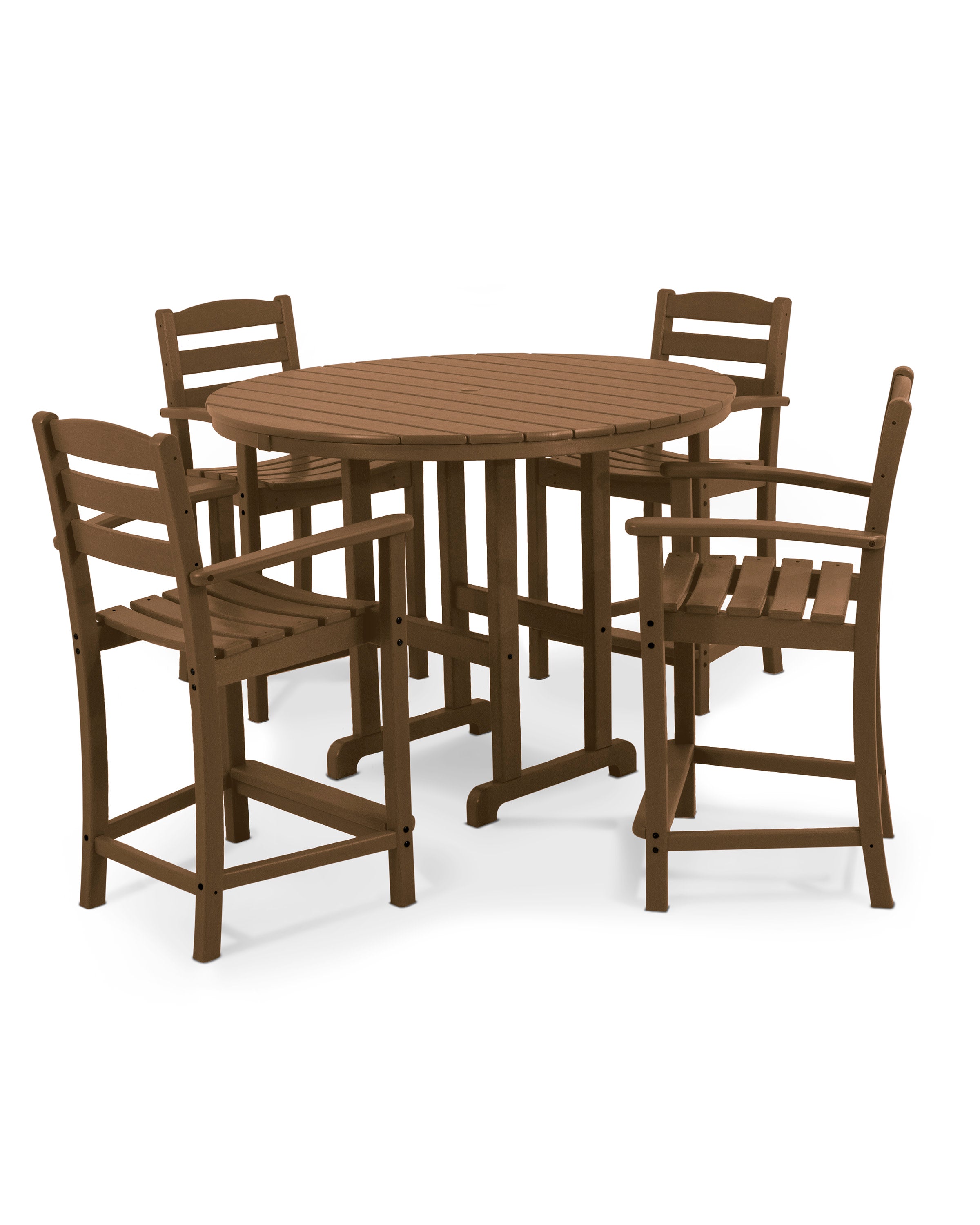 La Casa Caf 5-Piece Round Farmhouse Counter Set in Teak