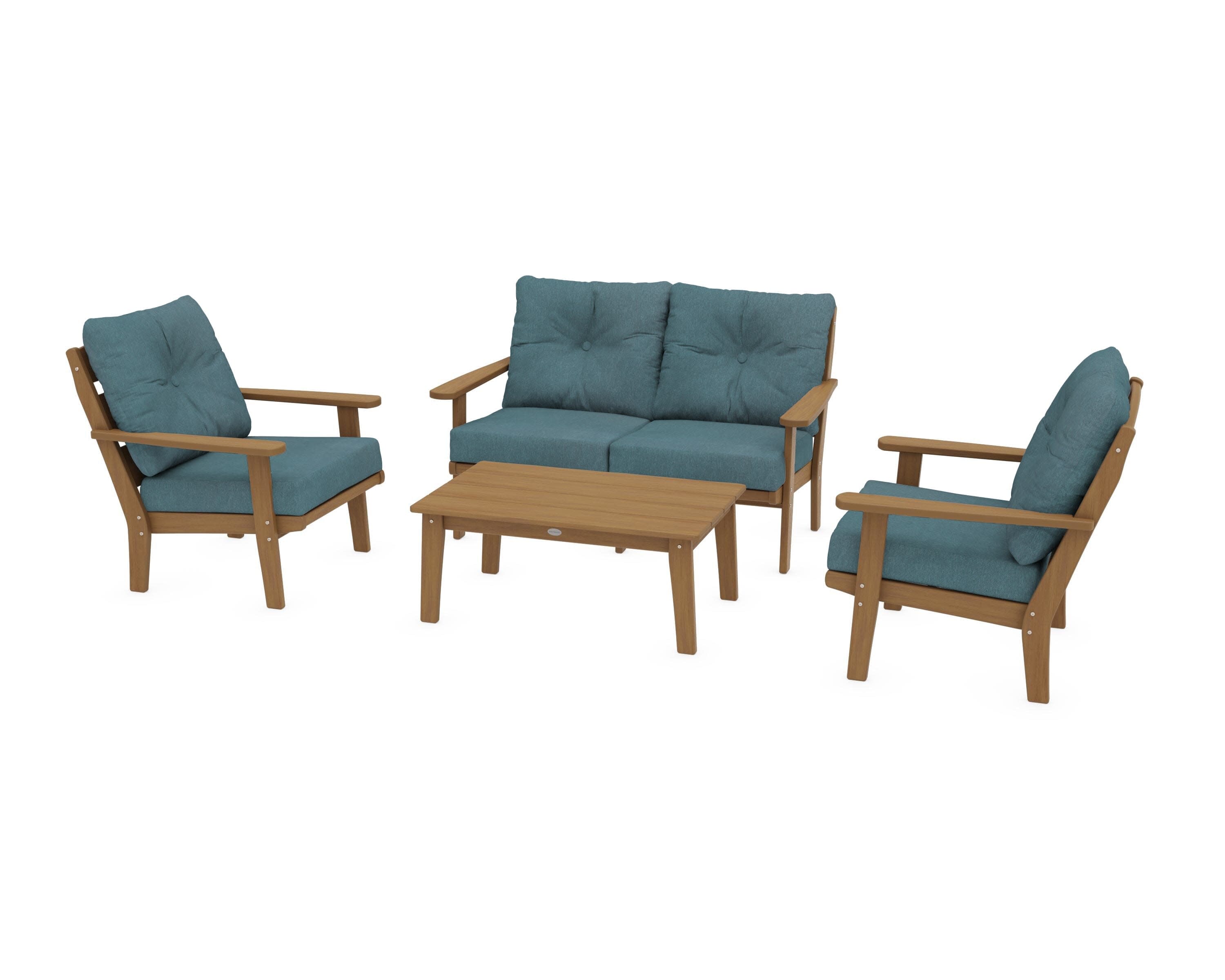 Lakeside 4-Piece Deep Seating Set in Natural / Ocean Teal