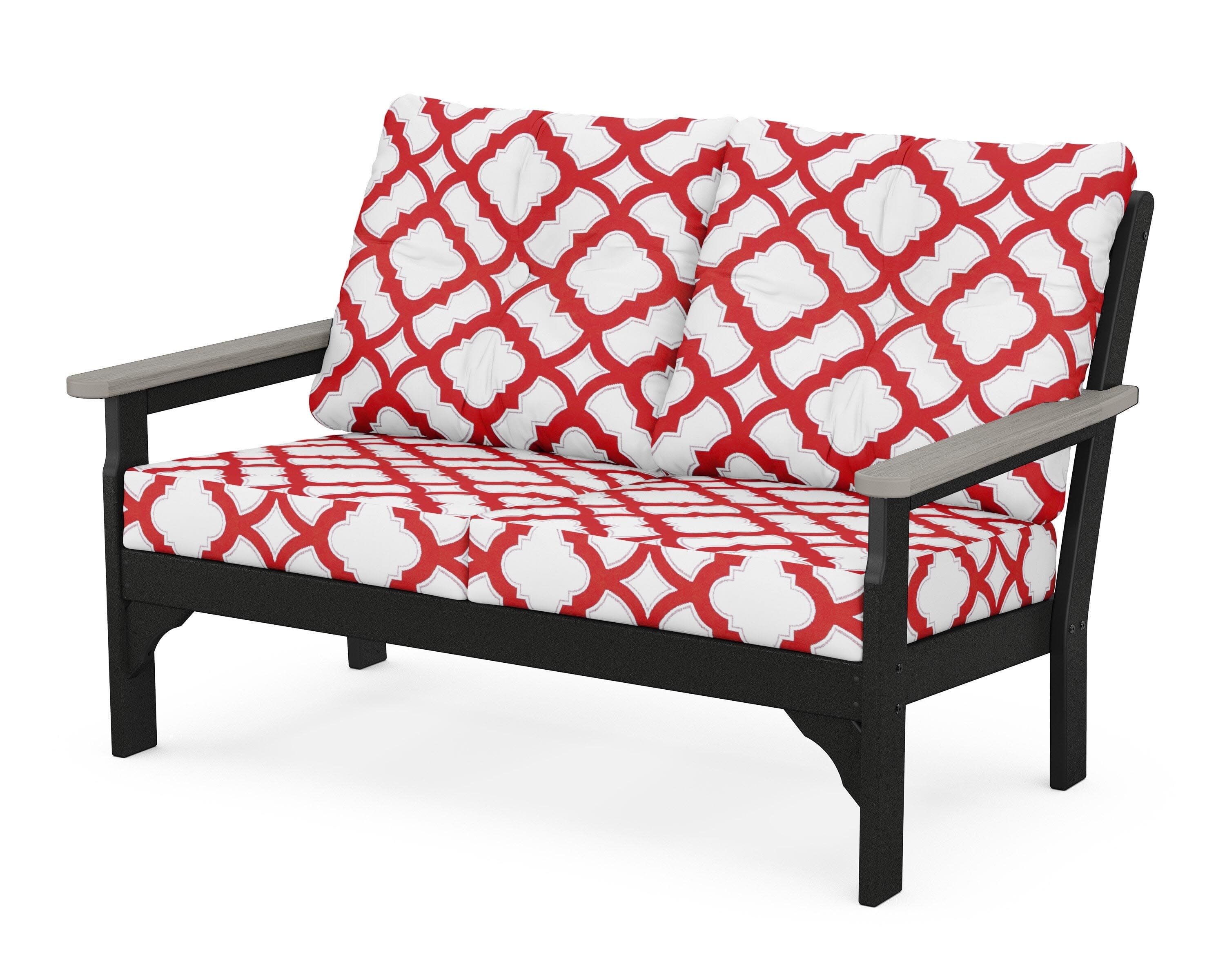Vineyard Deep Seating Loveseat in Black / Driftwood / Trellis Crimson
