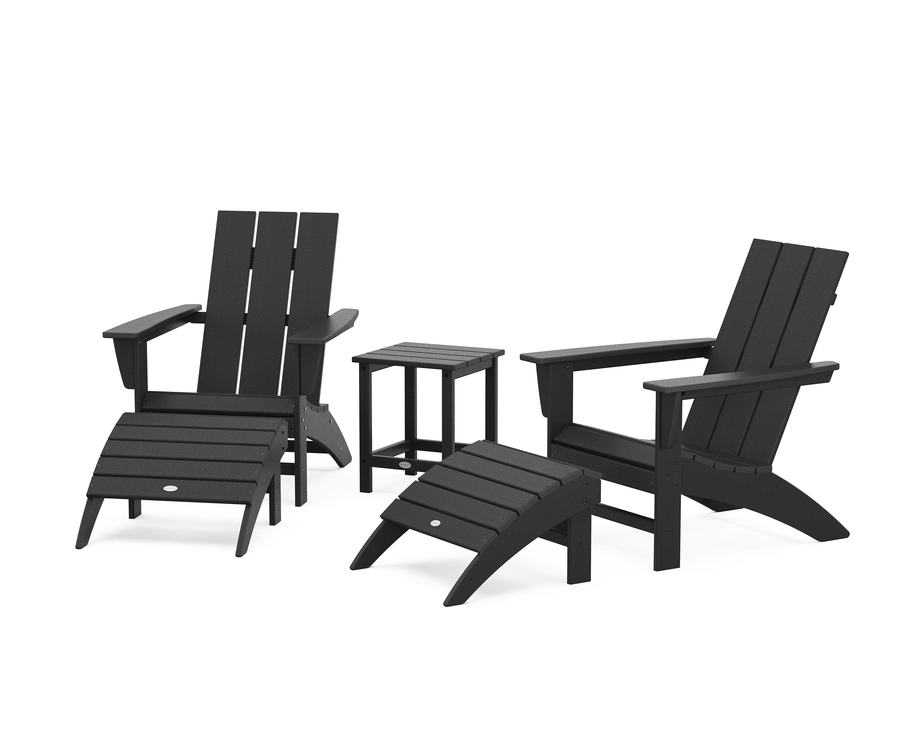 Modern Adirondack Chair 5-Piece Set with Ottomans and 18" Side Table in Black