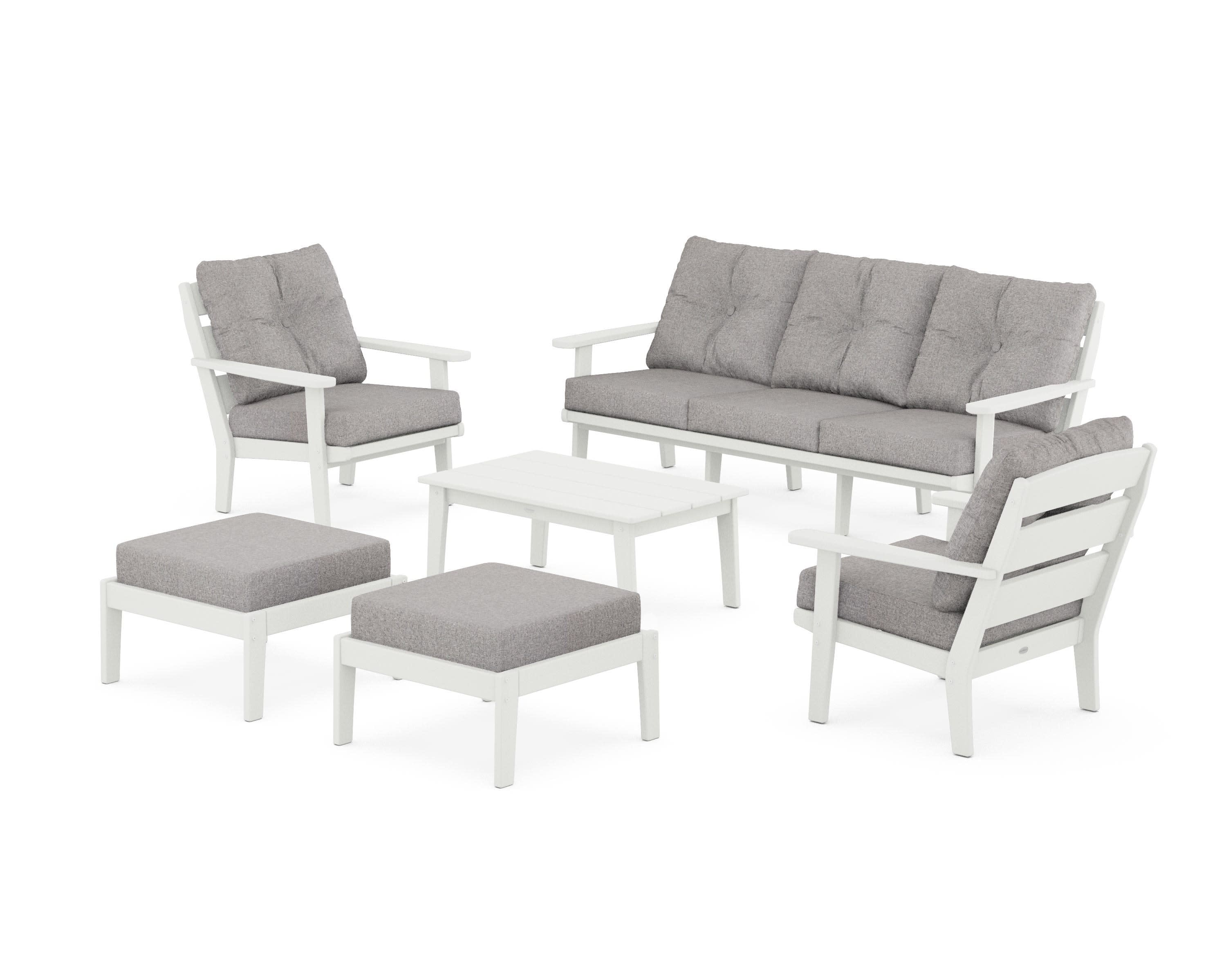 Lakeside 6-Piece Lounge Sofa Set in Vintage White / Grey Mist