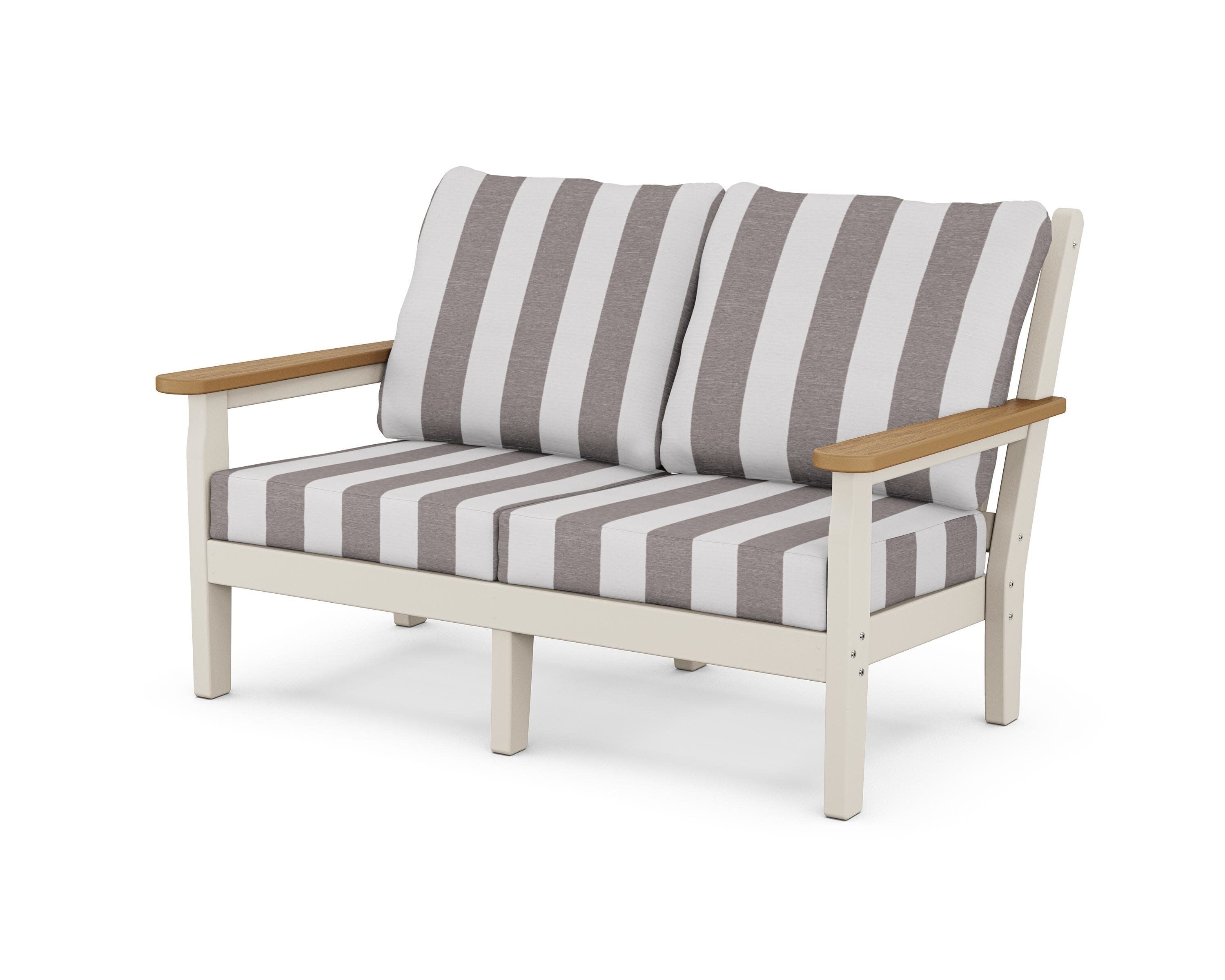 Chippendale Deep Seating Loveseat in Sand / Natural / Cabana Stripe Grey Mist