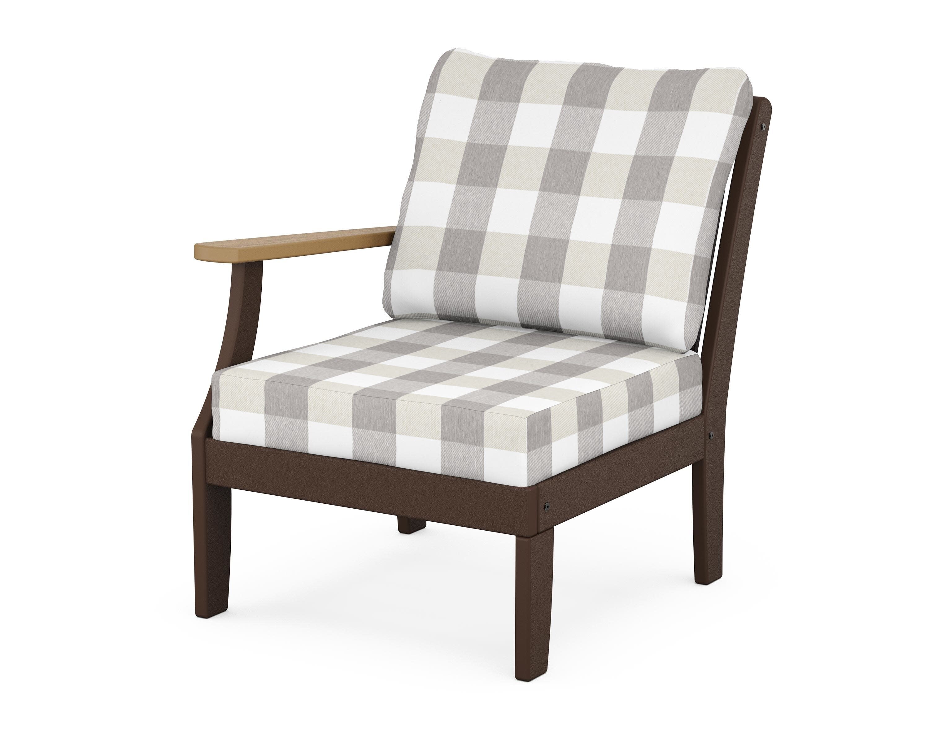 Braxton Modular Left Arm Chair in Mahogany / Natural / Buffalo Plaid Grey Mist