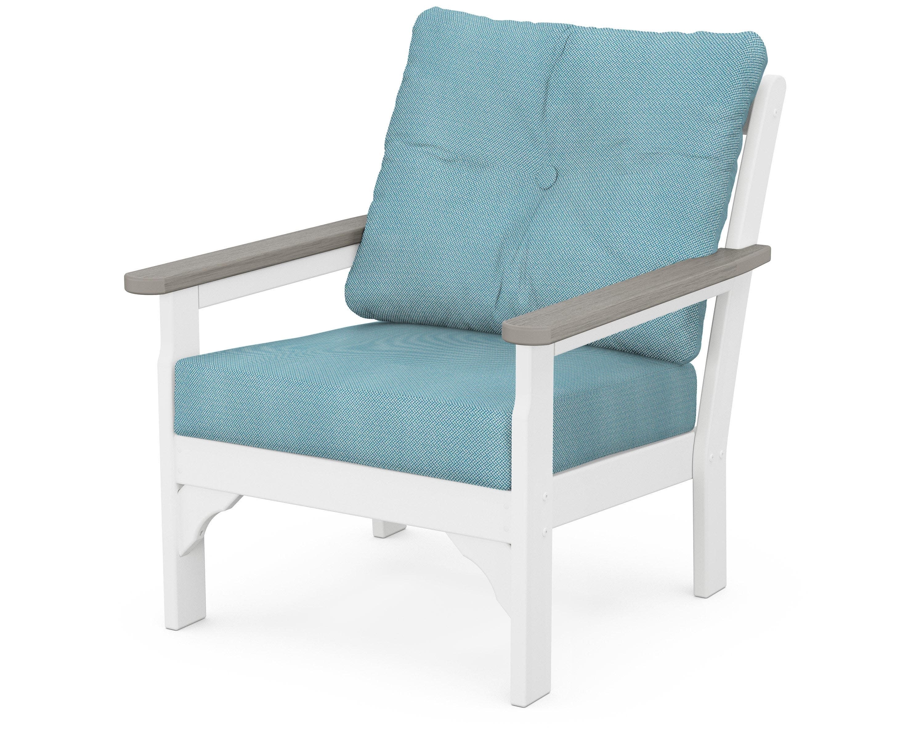 Vineyard Deep Seating Chair in White / Driftwood / Lattice Sky Blue
