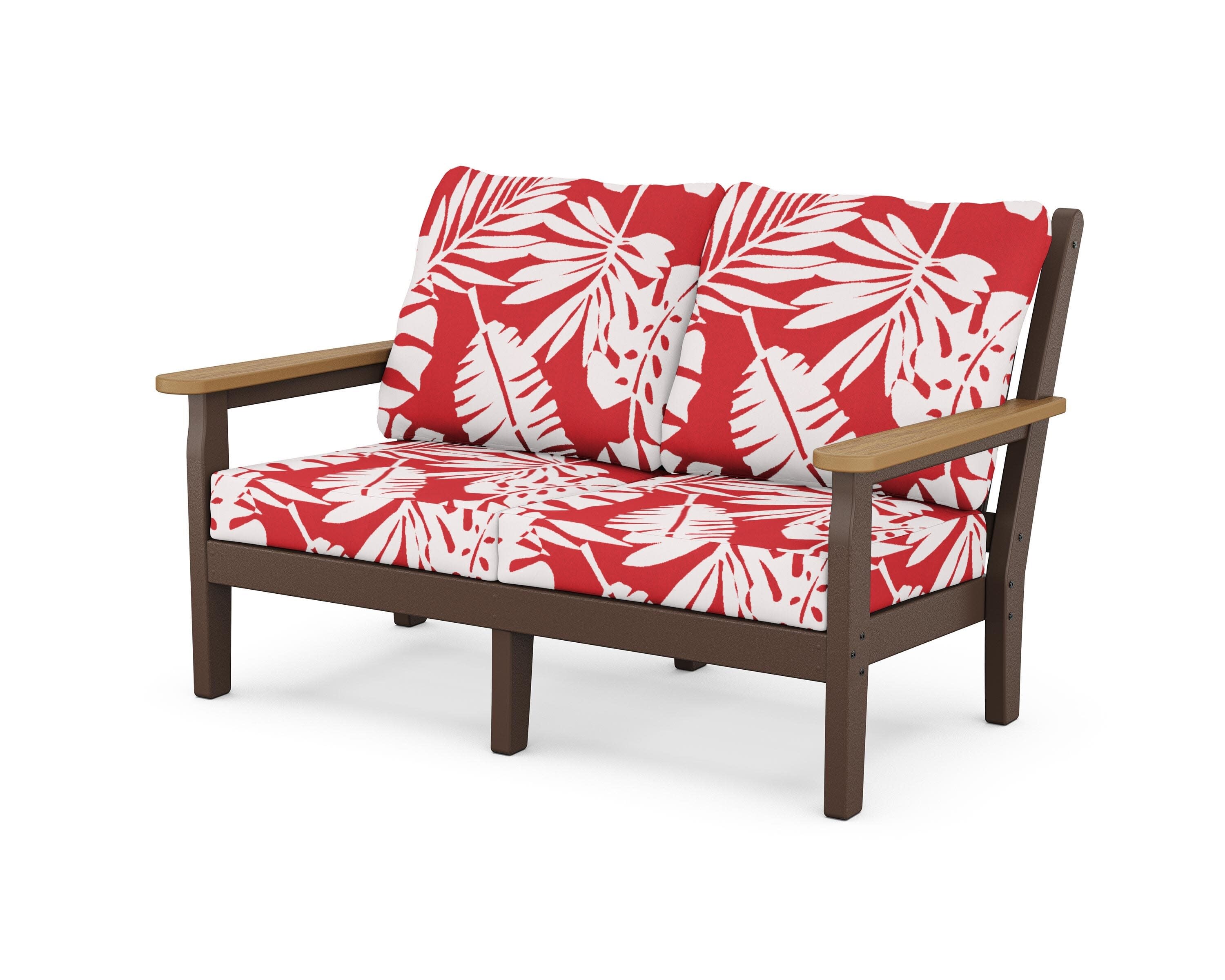 Chippendale Deep Seating Loveseat in Mahogany / Natural / Leaf Crimson