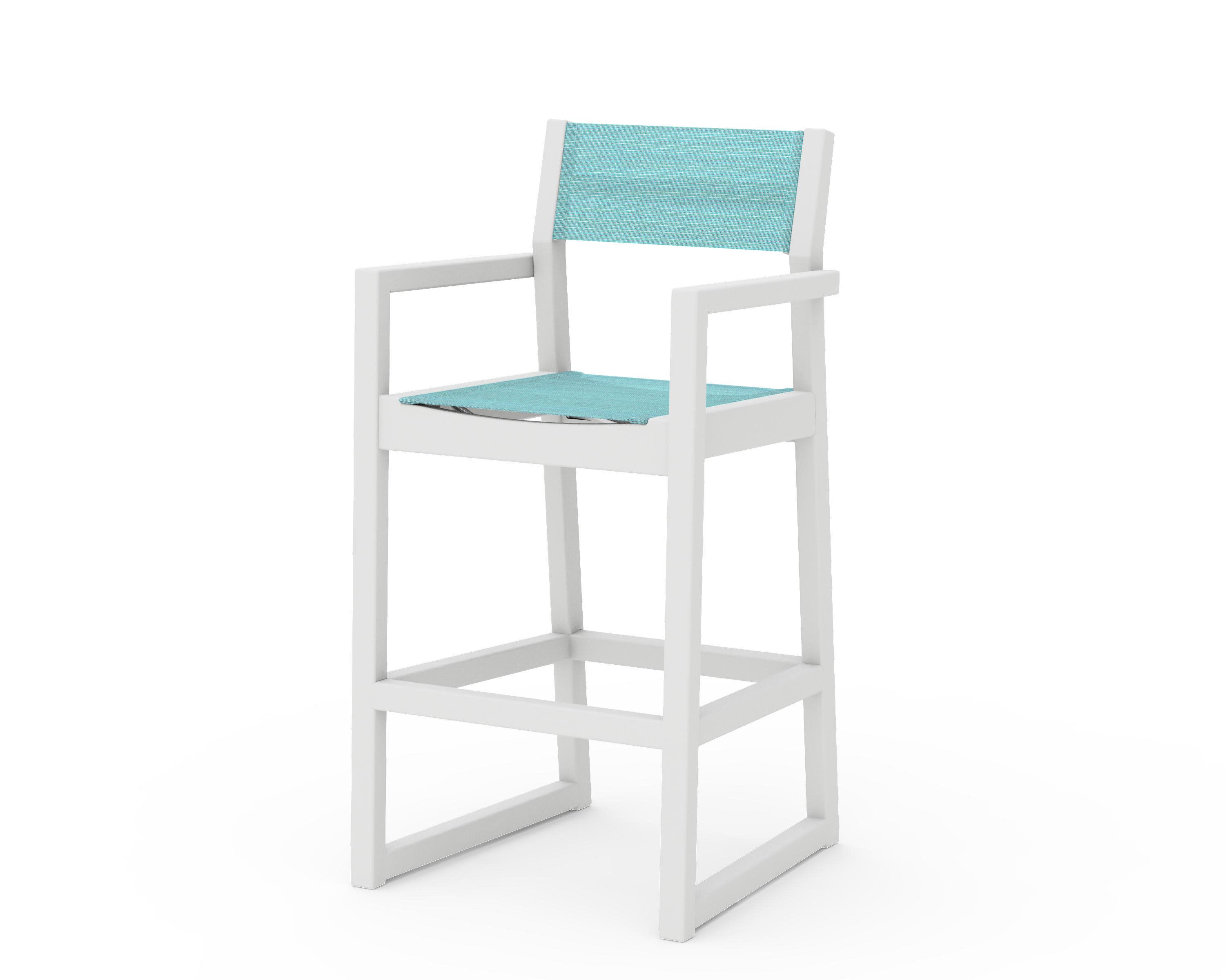 EDGE Sling Bar Arm Chair in White / Dupioni Aquamarine Sling
