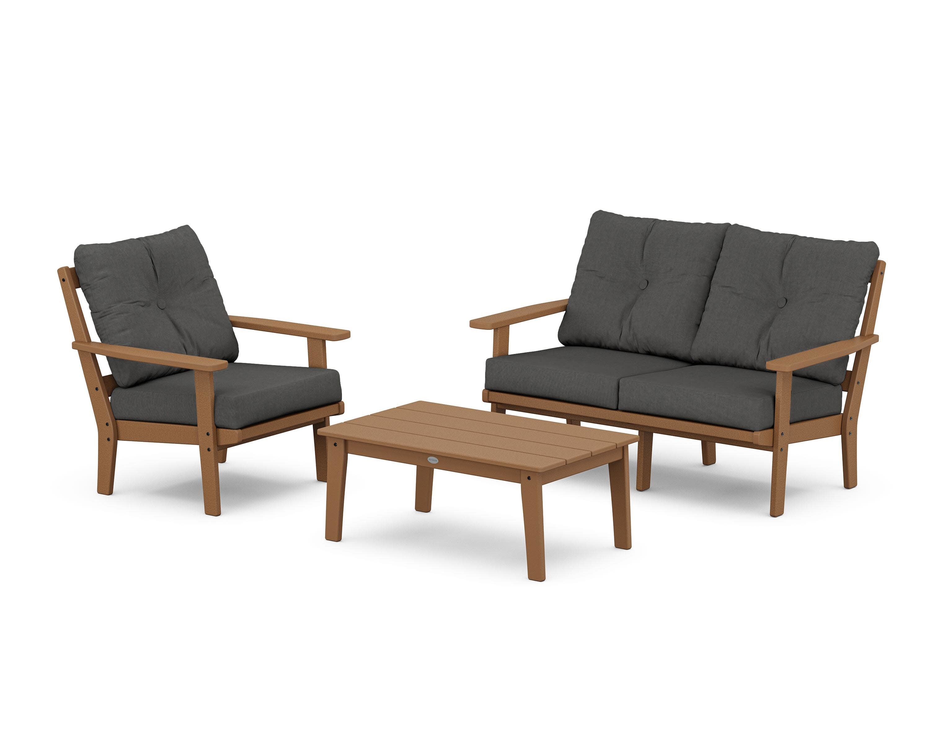 Oxford 3-Piece Deep Seating Set with Loveseat in Teak / Spectrum Carbon
