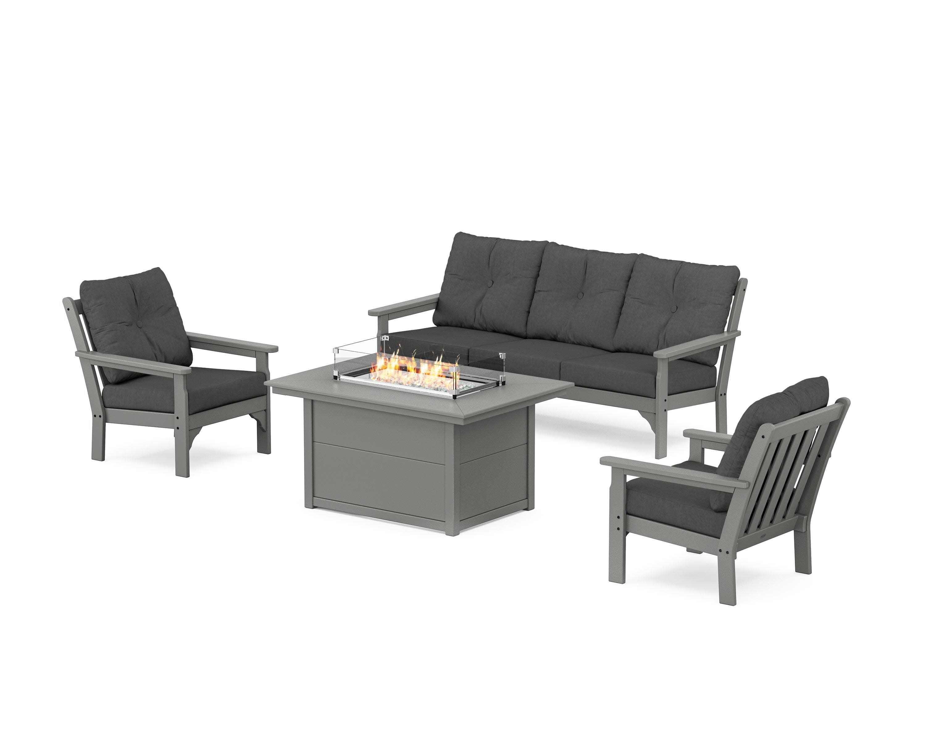 Vineyard Deep Seating Fire Pit Table Set in Slate Grey / Spectrum Carbon
