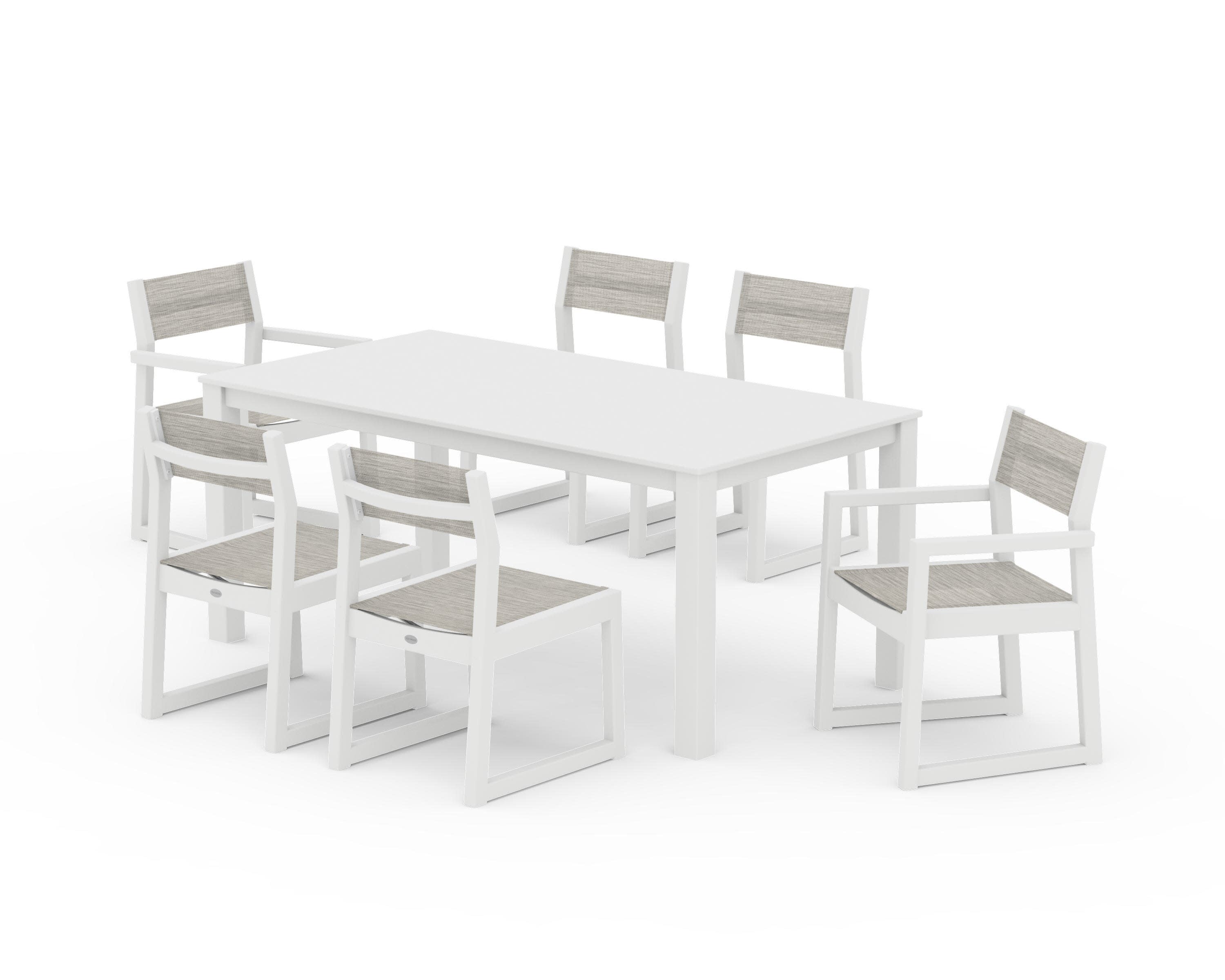 EDGE Sling 7-Piece Parsons Dining Set in White / Birch Sling