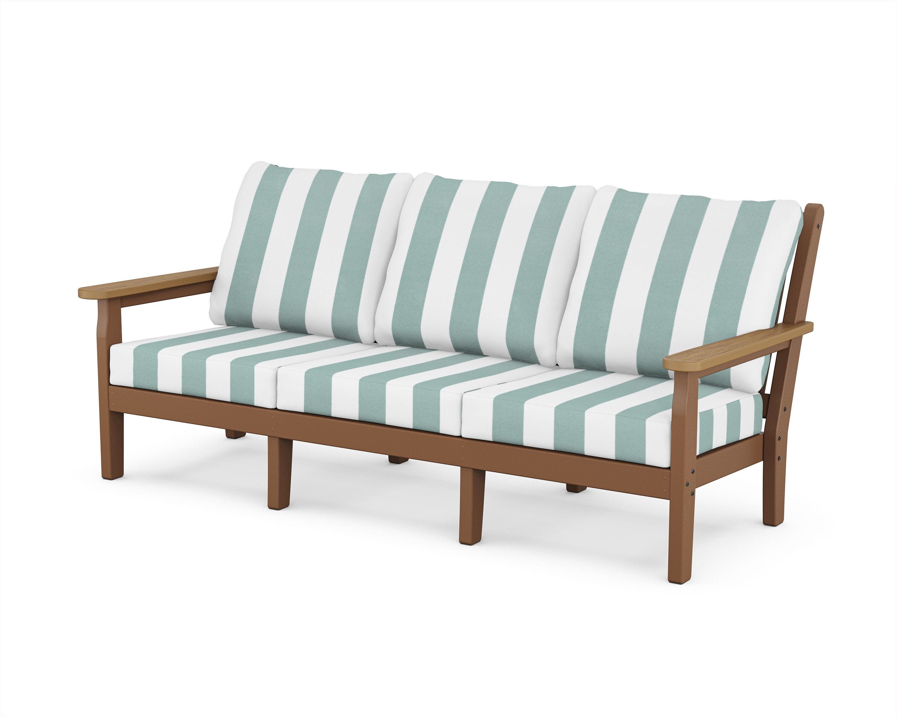 Chippendale Deep Seating Sofa in Teak / Natural / Cabana Stripe Glacier Spa
