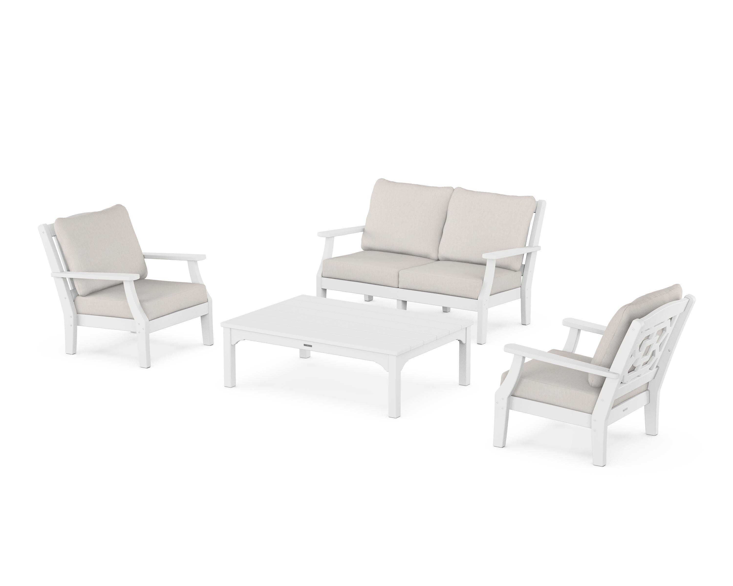 Chinoiserie 4-Piece Deep Seating Set with Loveseat in White / Cast Ash