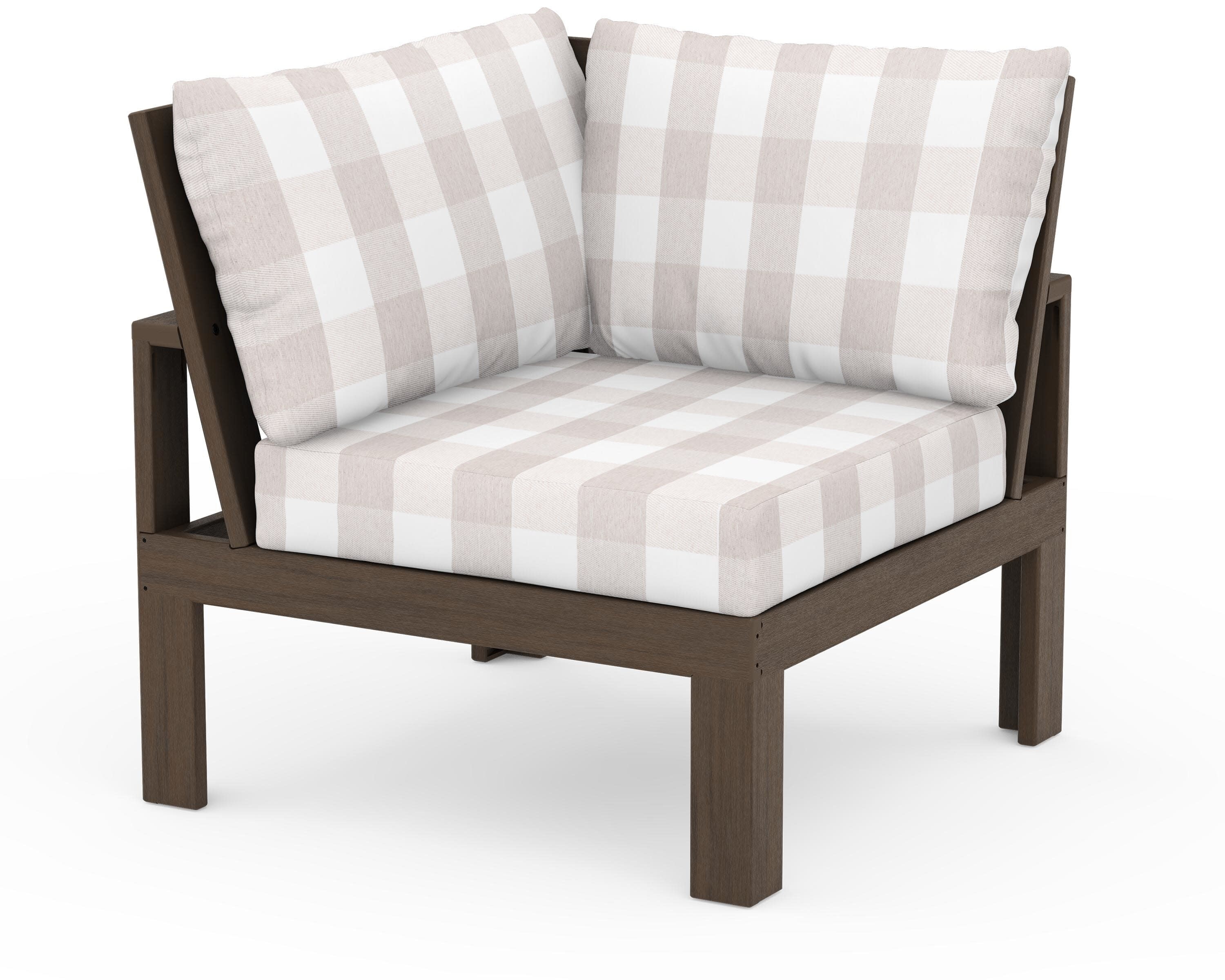 Modular Corner Chair in Kona / Buffalo Plaid Dune Burlap