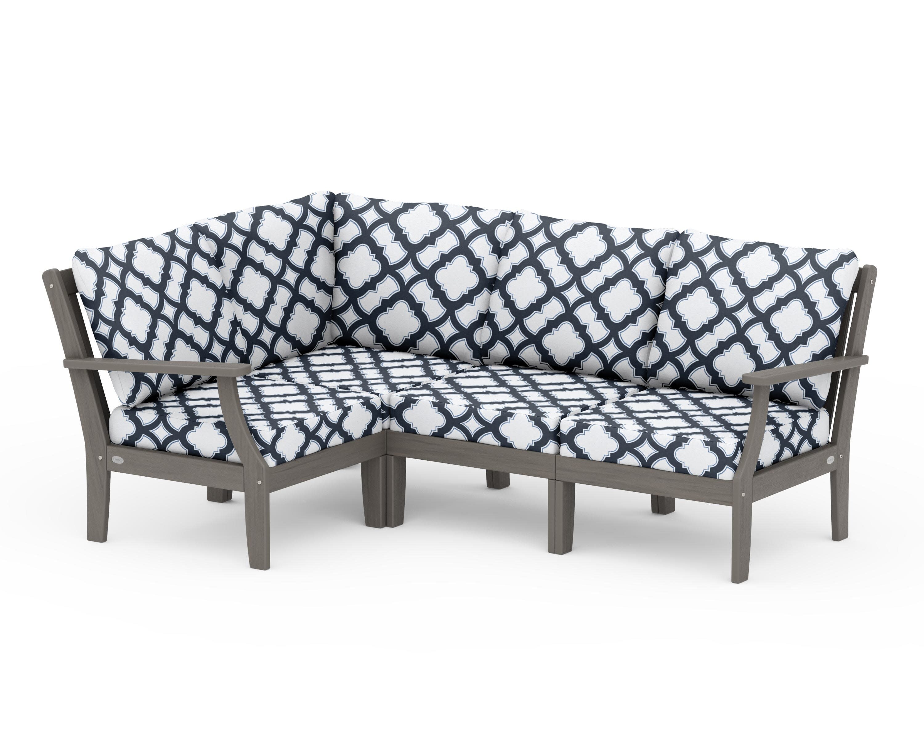 Braxton Modular 4-Piece Deep Seating Set in Driftwood / Trellis Marine Indigo