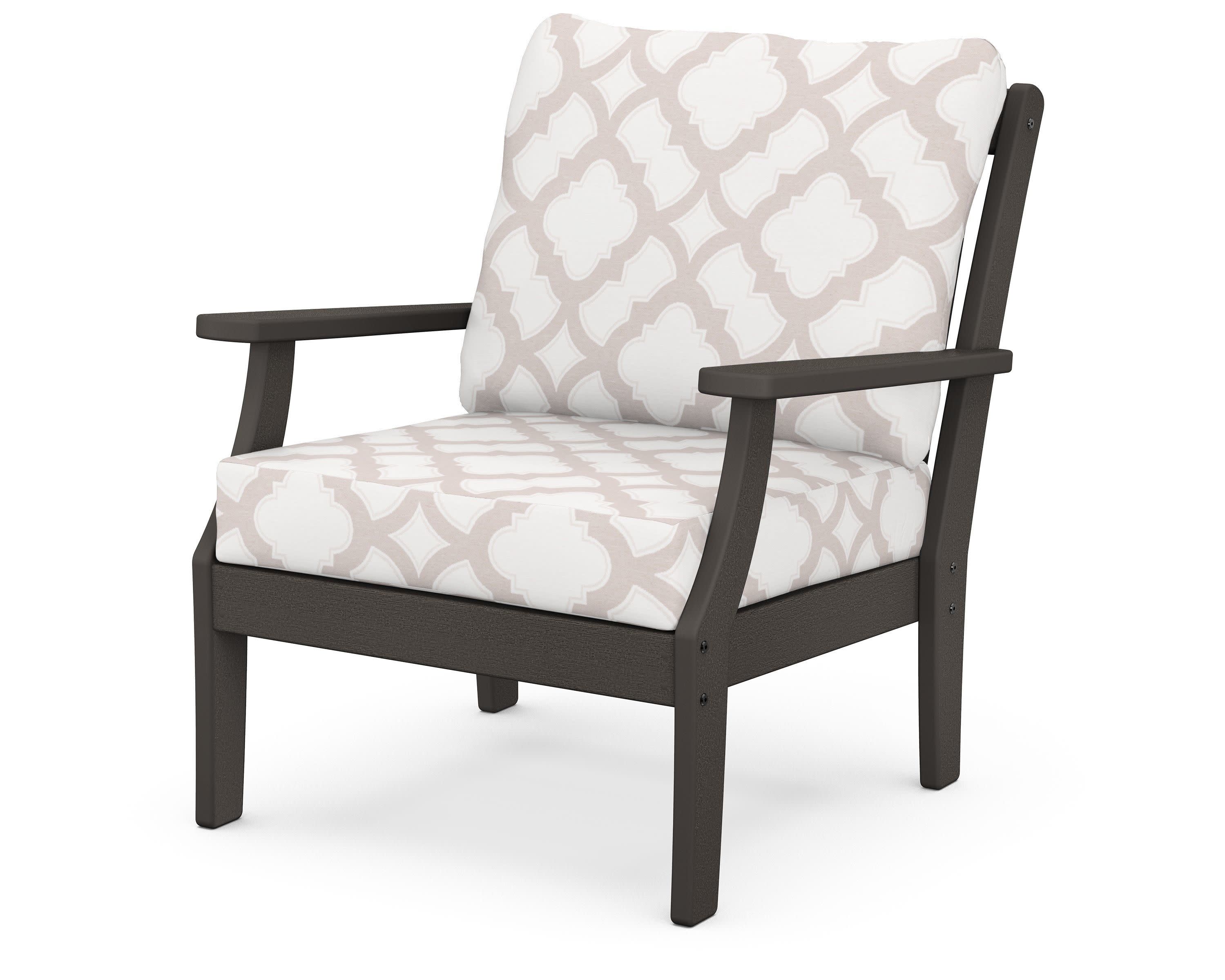 Braxton Deep Seating Chair in Vintage Coffee / Trellis Dune Burlap