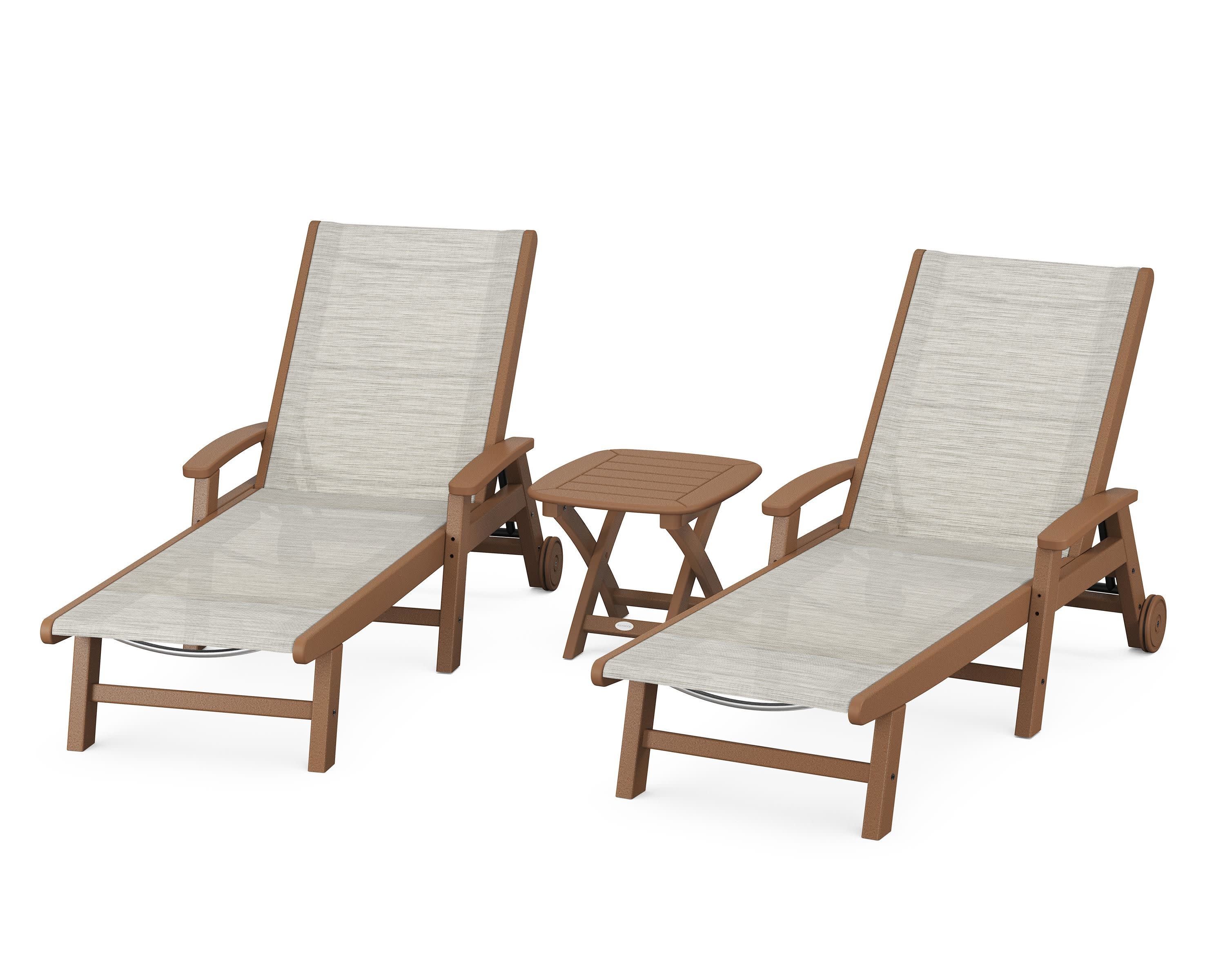 Coastal 3-Piece Wheeled Chaise Set in Teak / Birch Sling