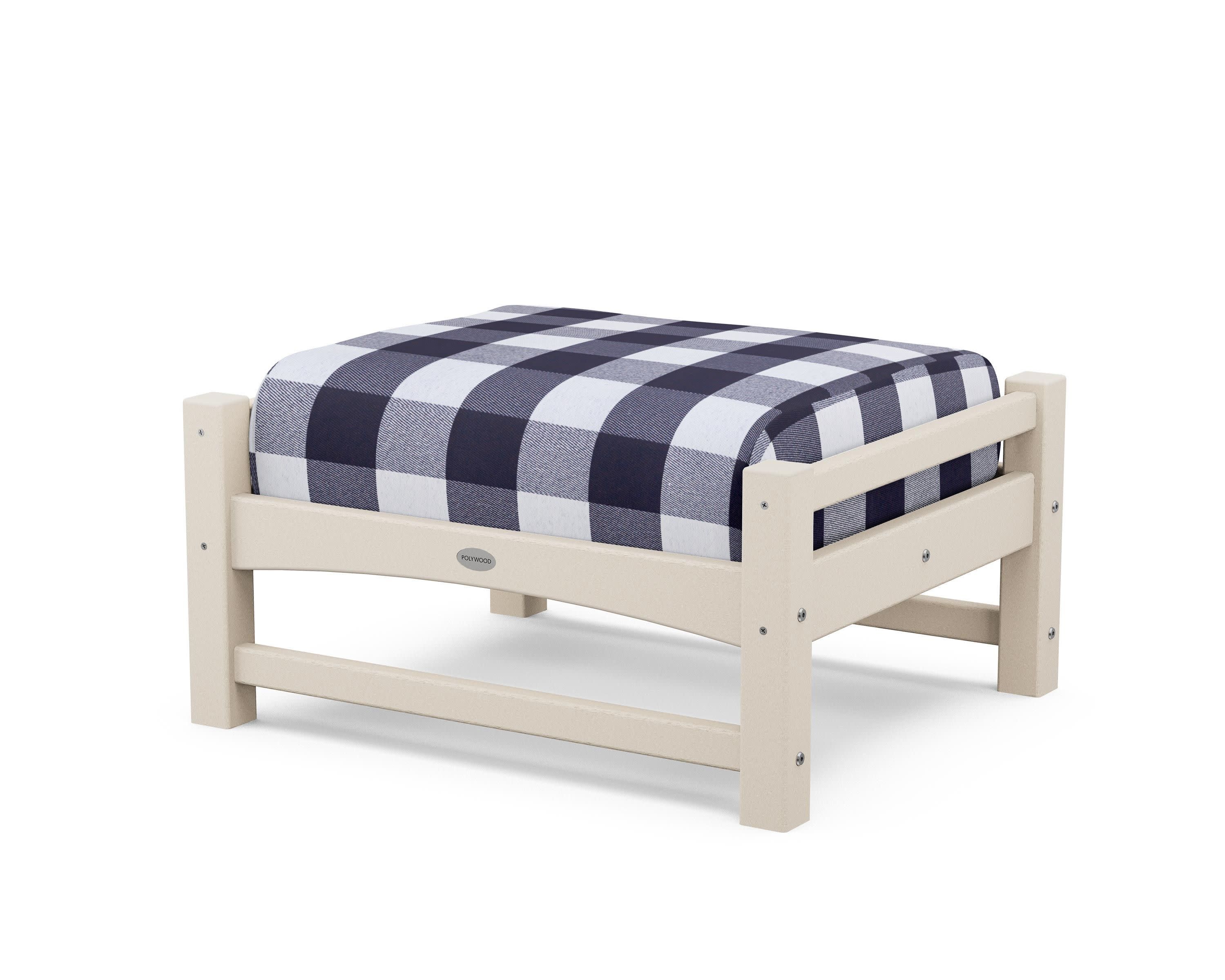 Club Ottoman in Sand / Buffalo Plaid Navy