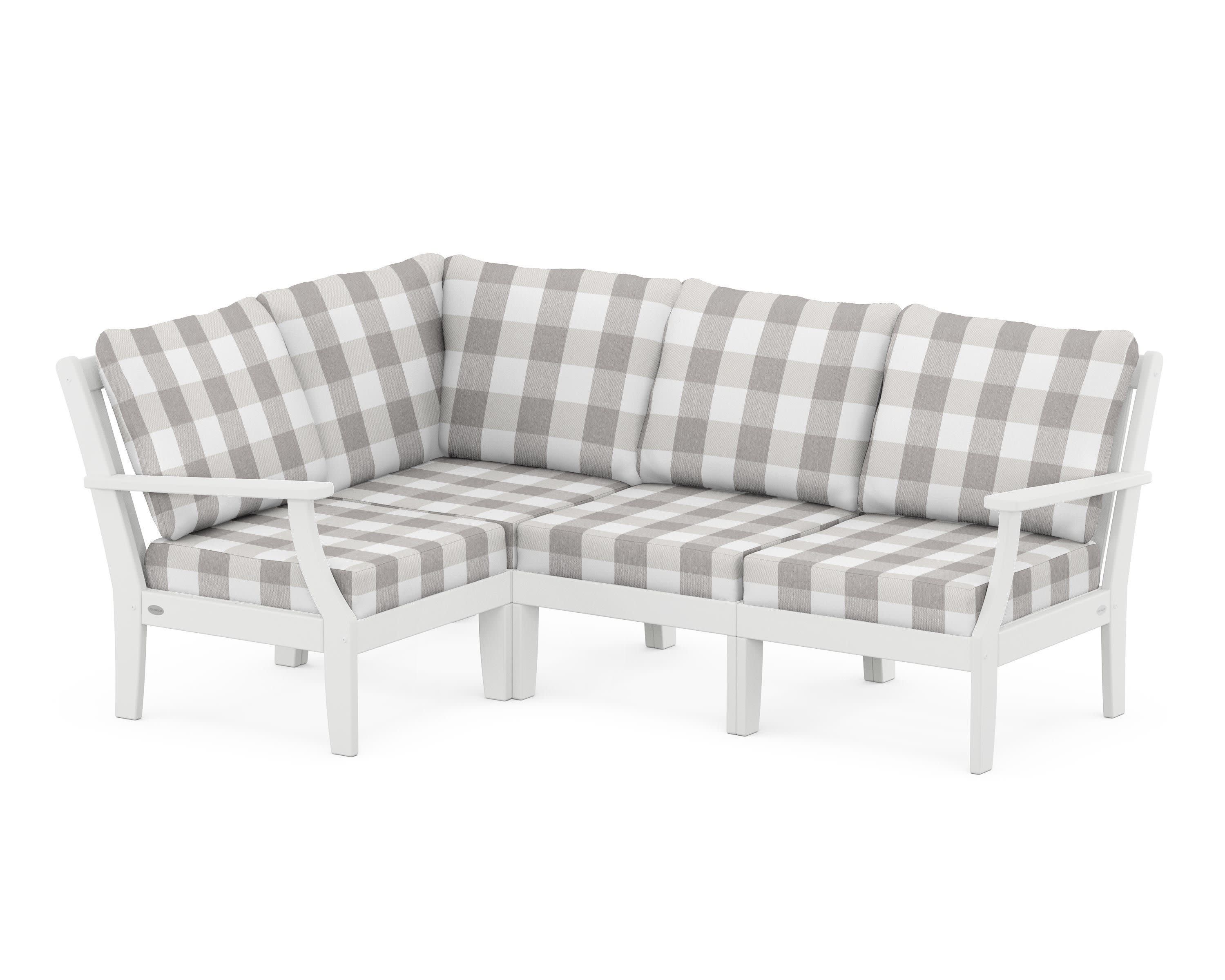 Braxton Modular 4-Piece Deep Seating Set in White / Buffalo Plaid Grey Mist