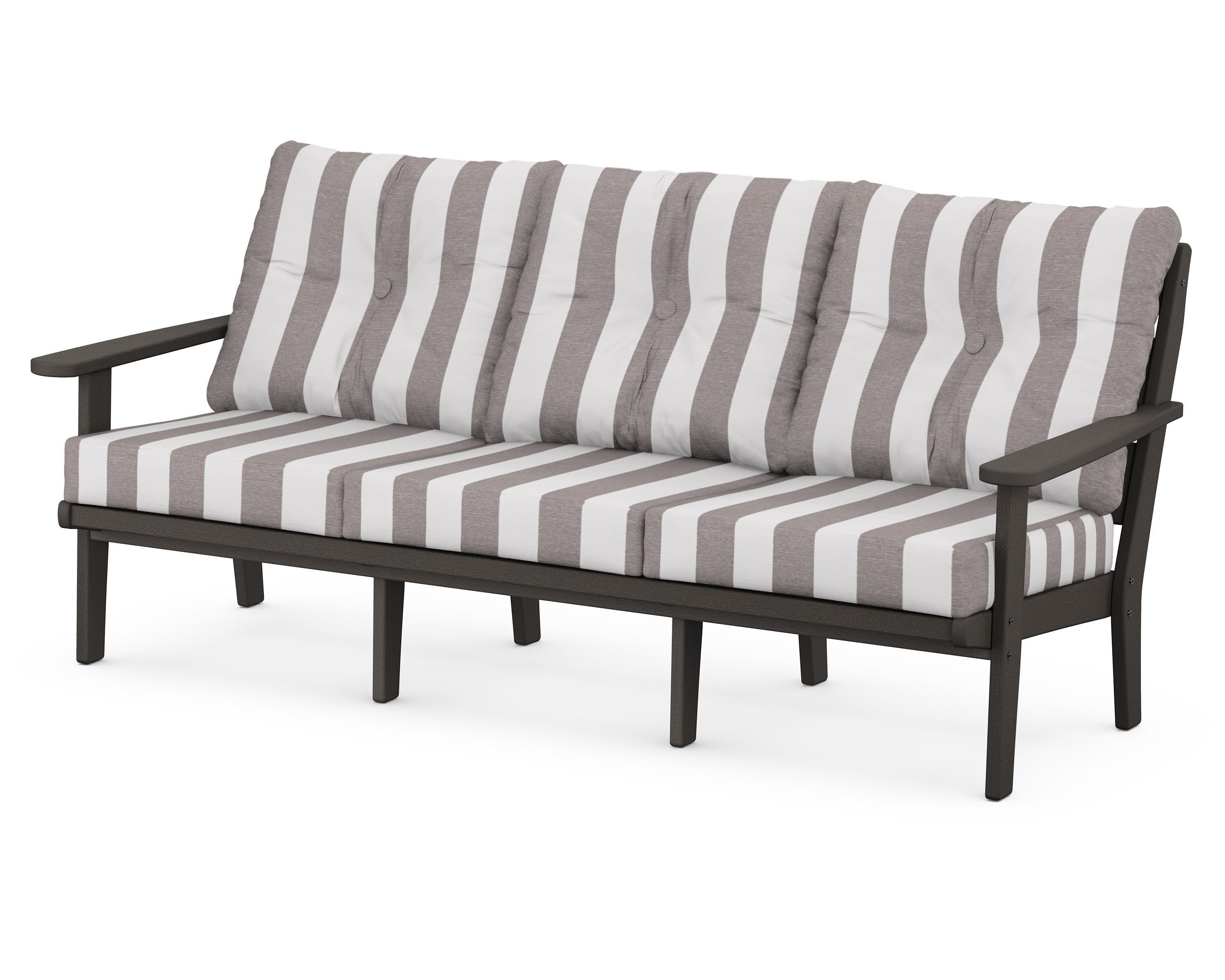 Lakeside Deep Seating Sofa in Vintage Coffee / Cabana Stripe Grey Mist