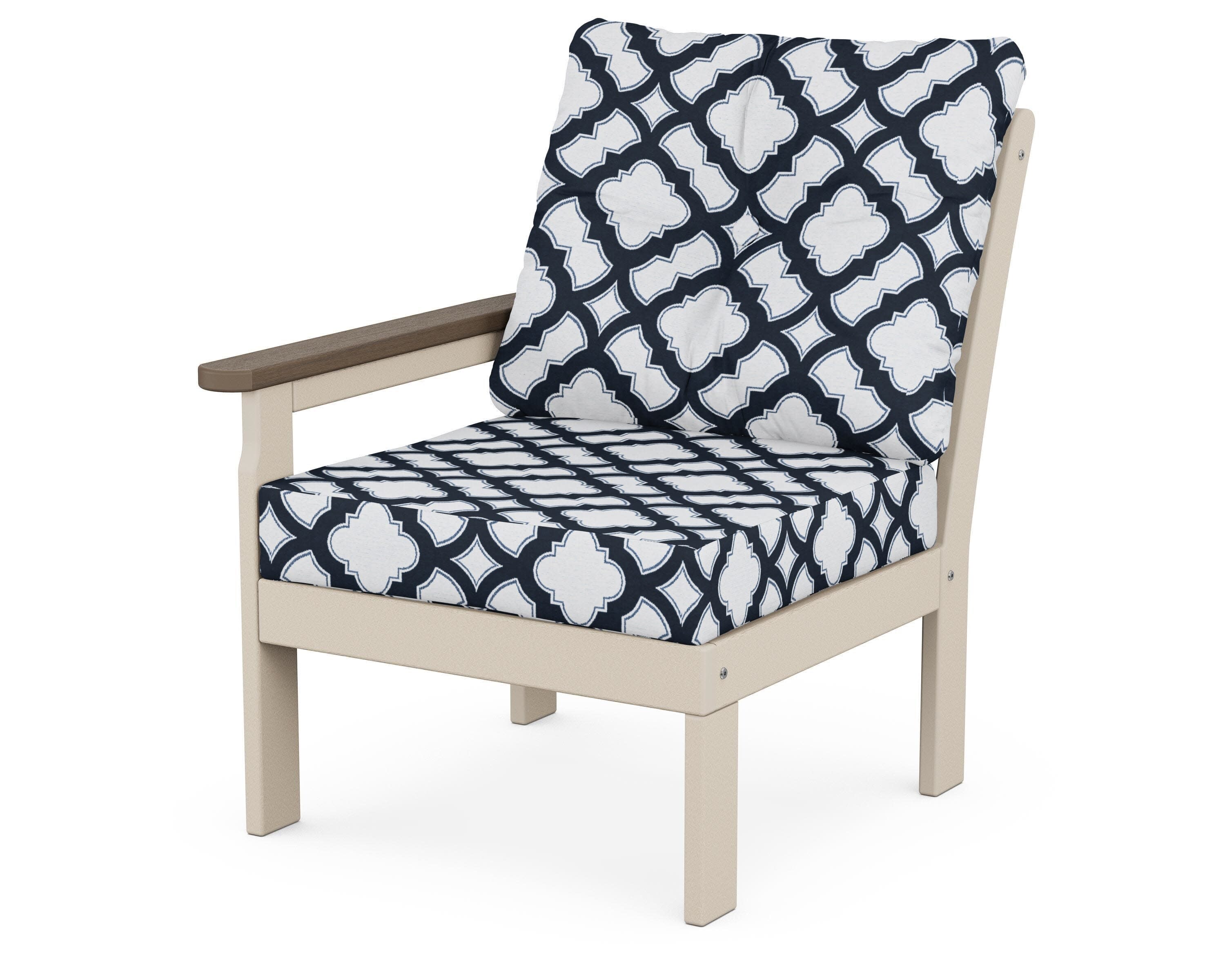 Vineyard Modular Left Arm Chair in Sand / Kona / Trellis Marine Indigo