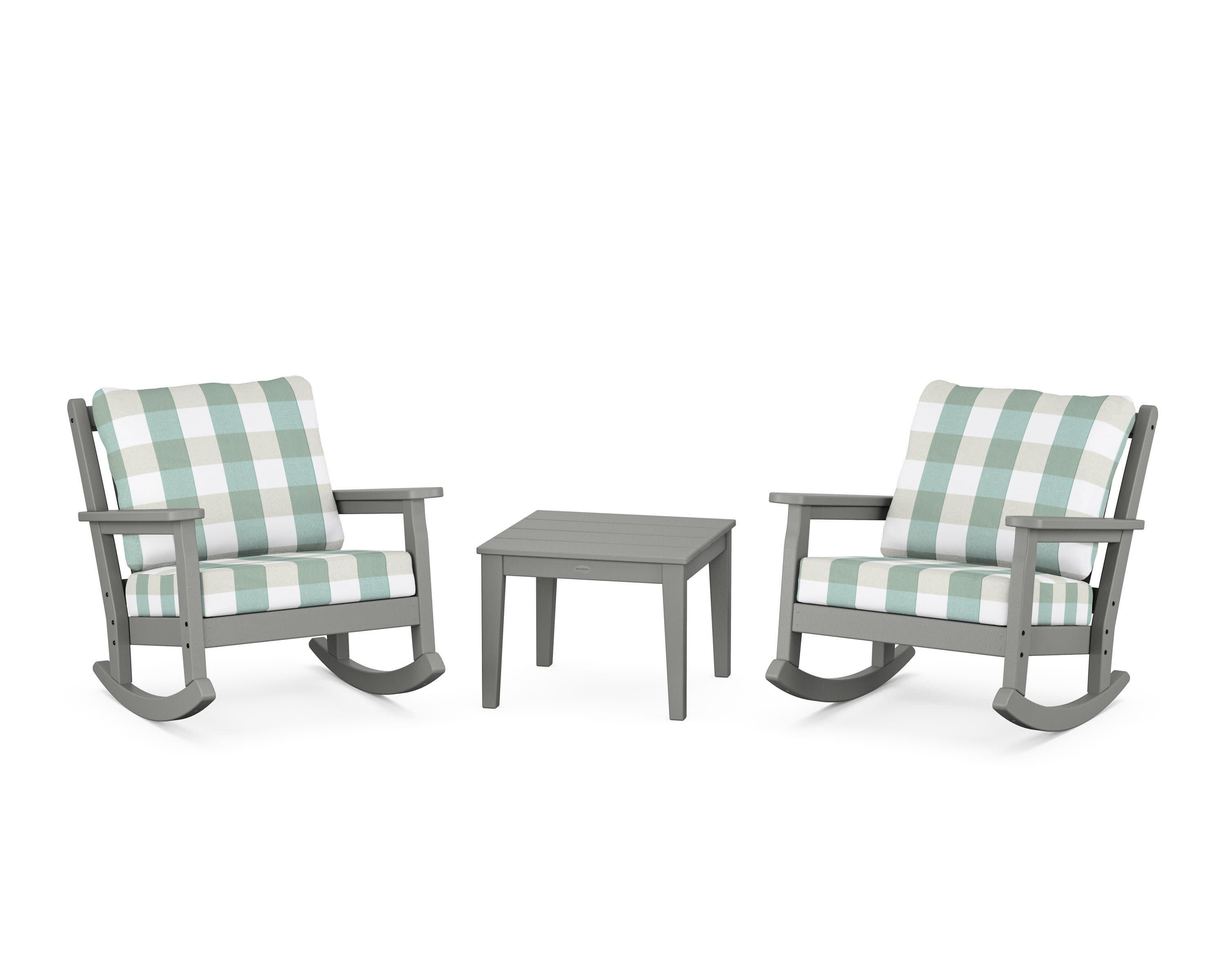 Chippendale 3-Piece Deep Seating Rocker Set in Slate Grey / Buffalo Plaid Glacier Spa