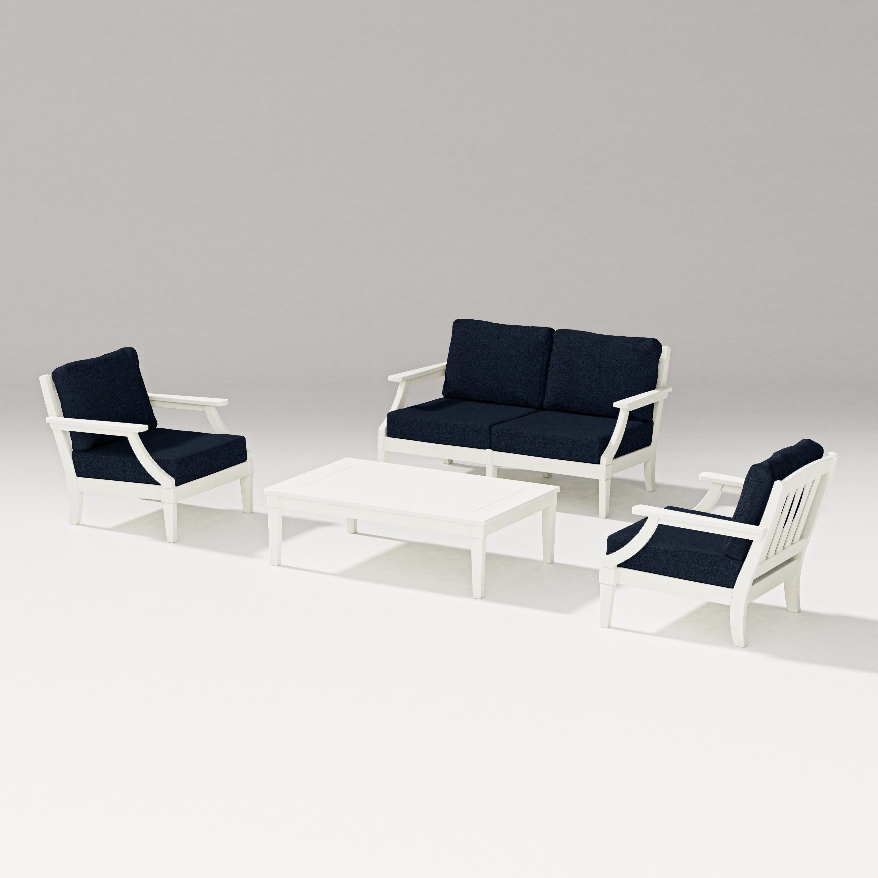 Estate Lounge 4-Piece Loveseat Set in Vintage White / Marine Indigo