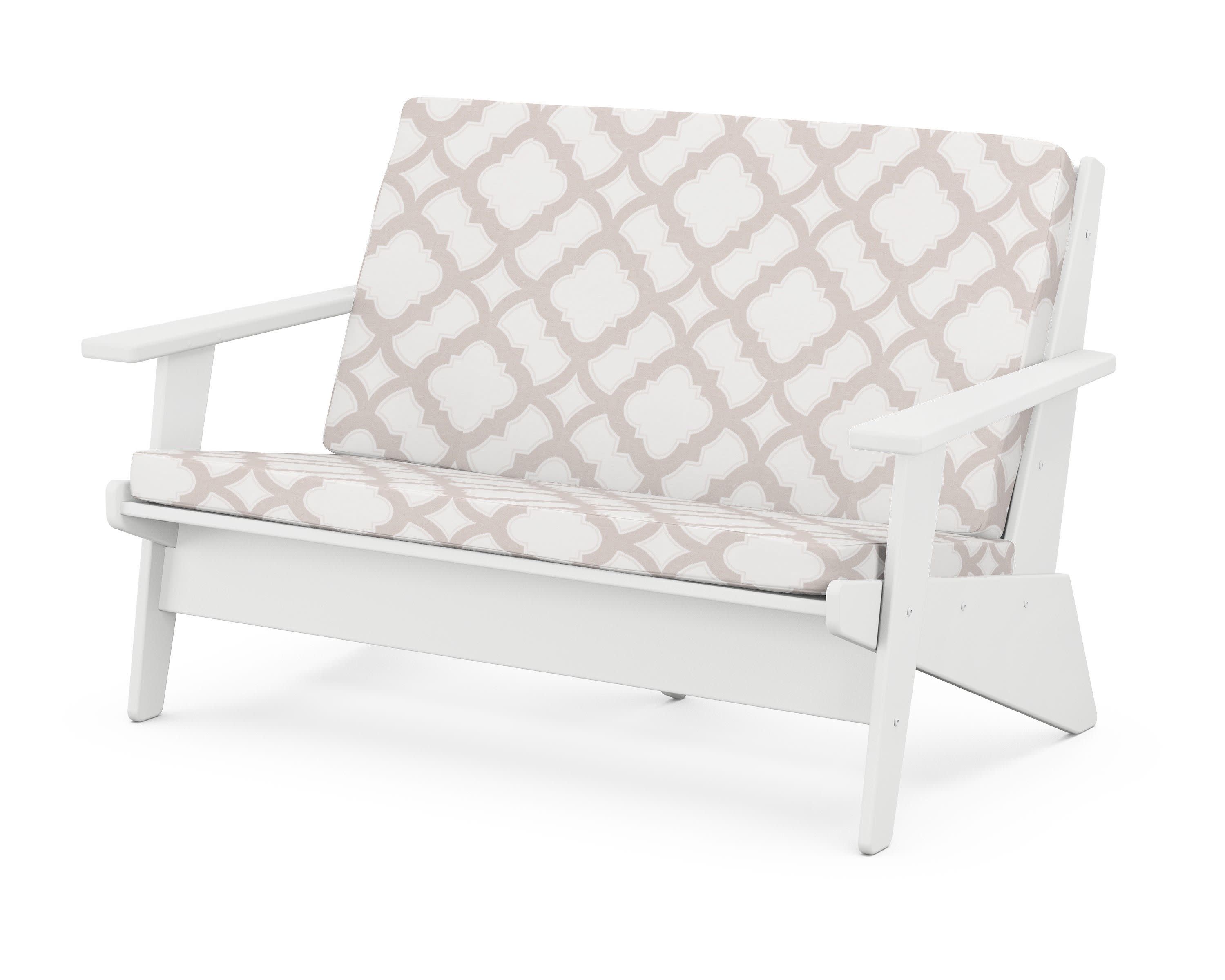 Riviera Modern Lounge Loveseat in White / Trellis Dune Burlap