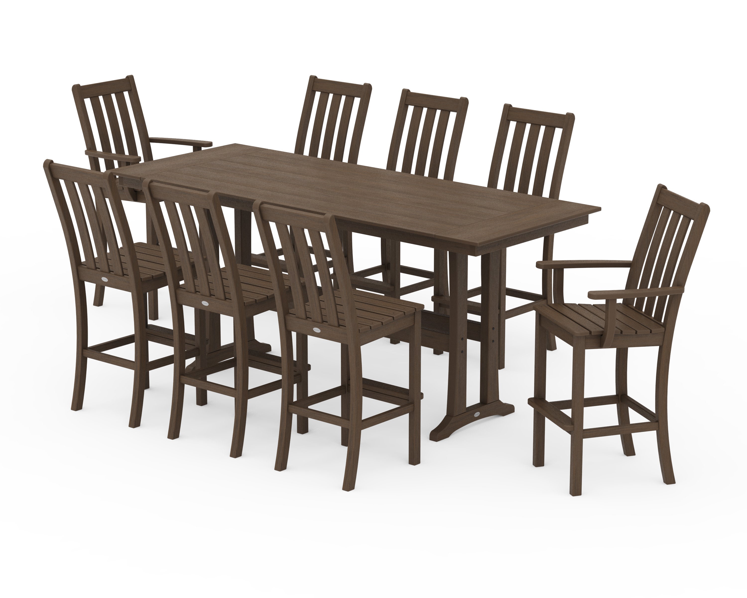 Vineyard 9-Piece Farmhouse Bar Set with Trestle Legs in Kona