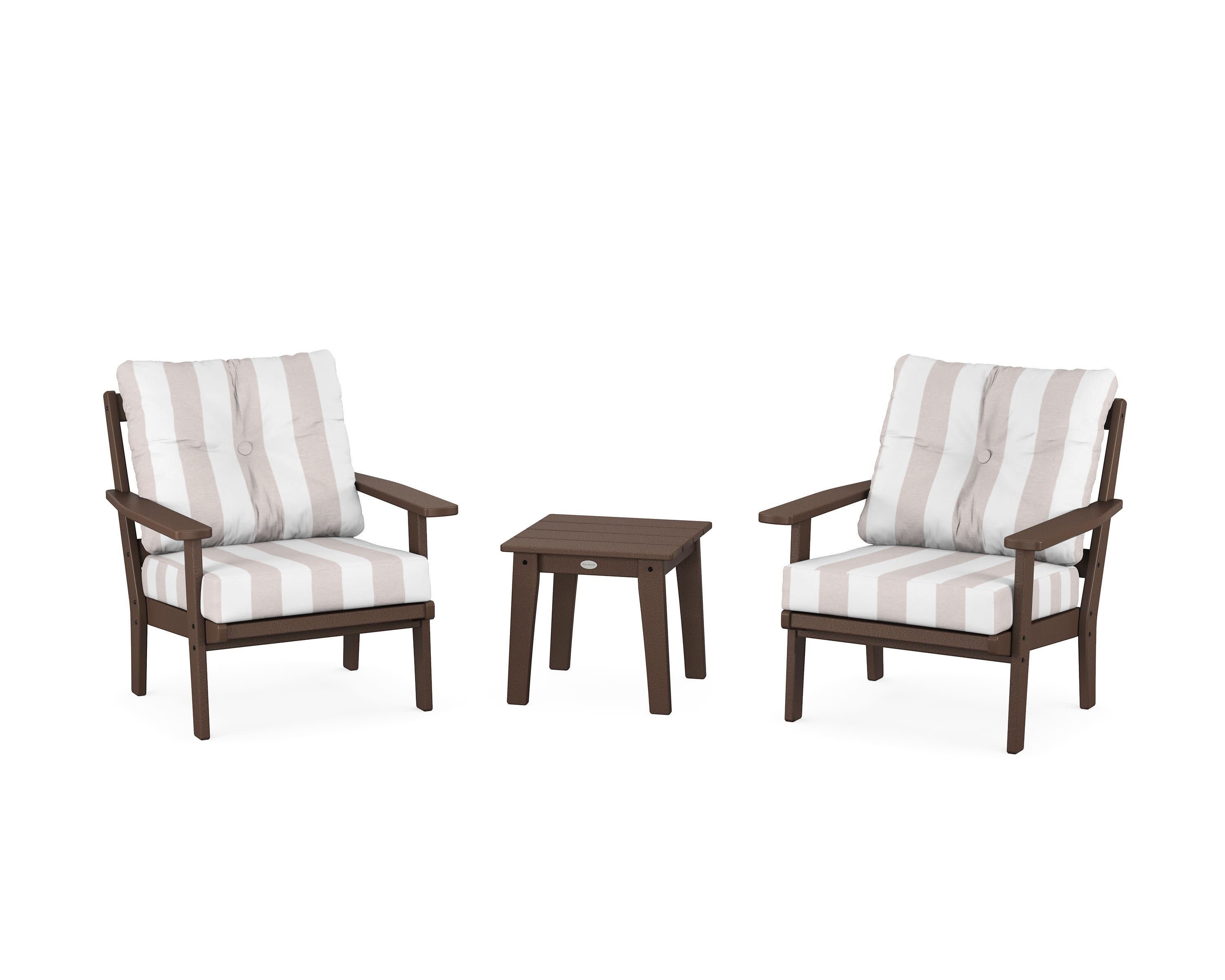Oxford 3-Piece Deep Seating Set in Mahogany / Cabana Stripe Dune Burlap