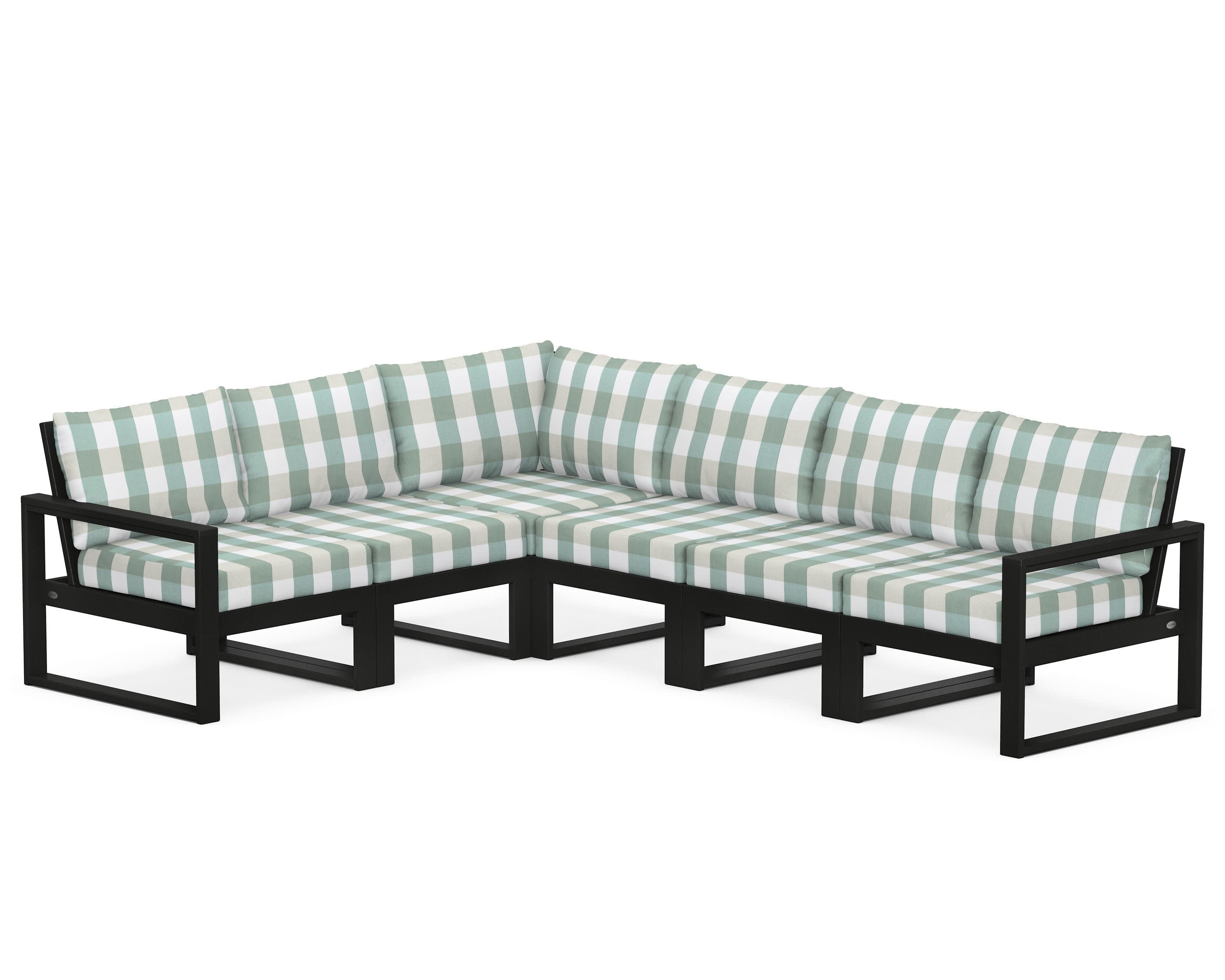 EDGE 6-Piece Modular Deep Seating Set in Black / Buffalo Plaid Glacier Spa