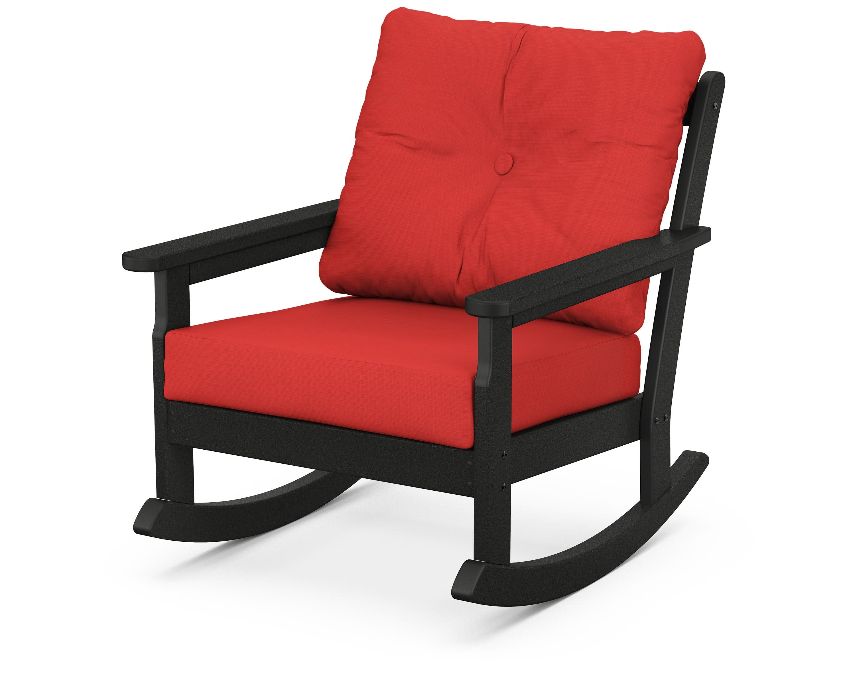 Vineyard Deep Seating Rocking Chair in Black / Crimson Linen
