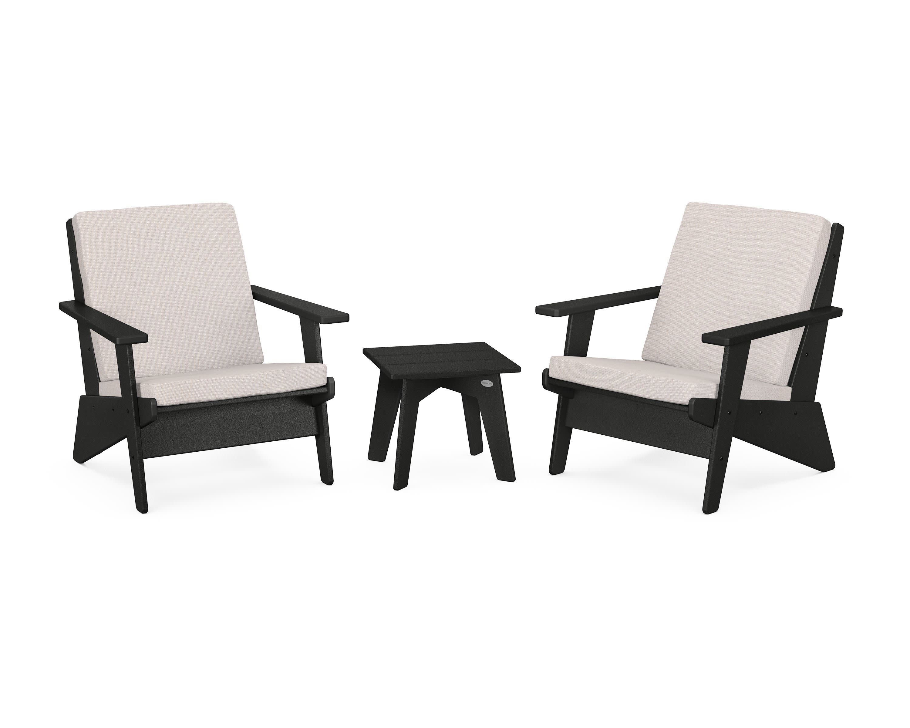 Riviera Modern Lounge 3-Piece Set in Black / Dune Burlap
