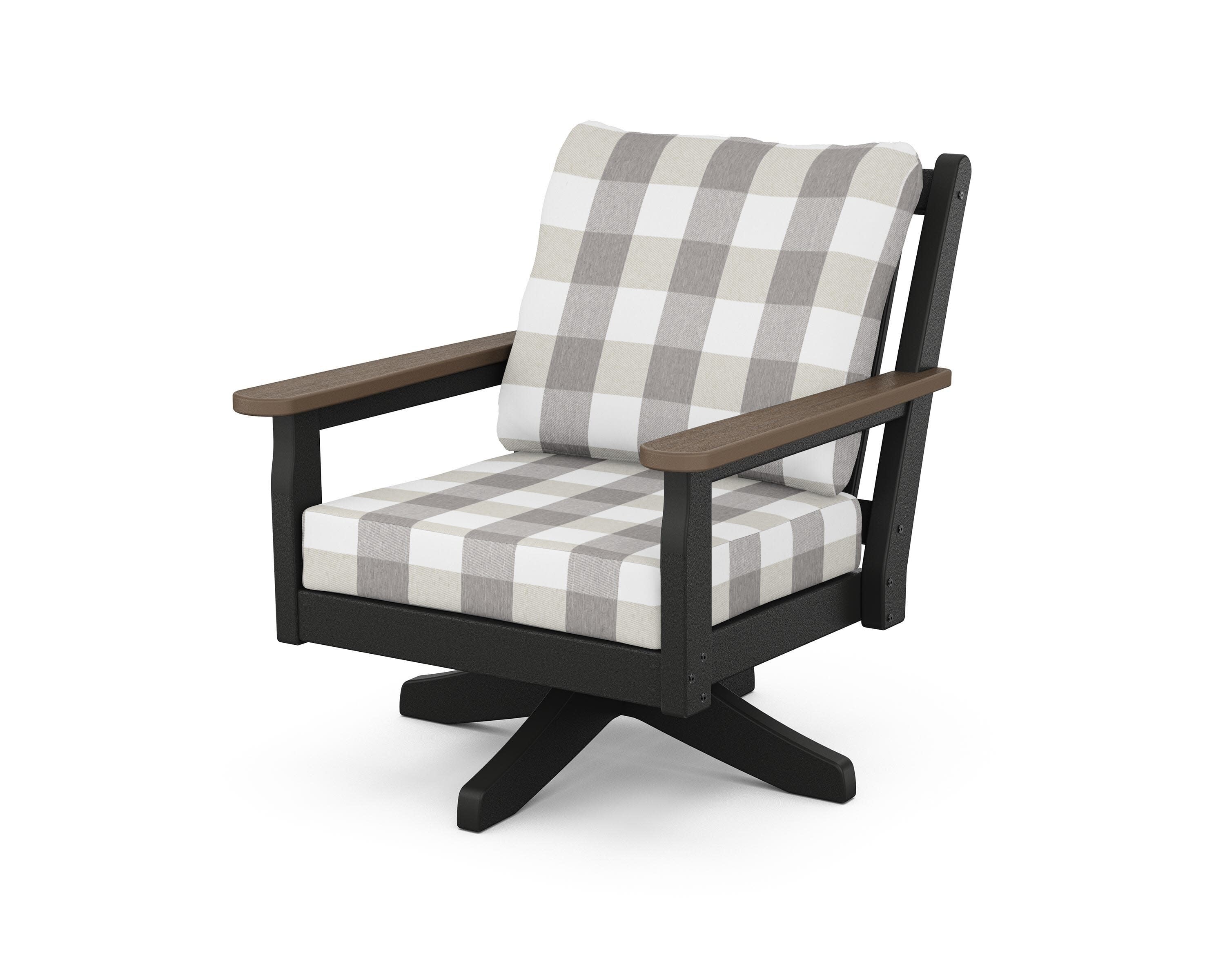 Chippendale Deep Seating Swivel Chair in Black / Kona / Buffalo Plaid Grey Mist
