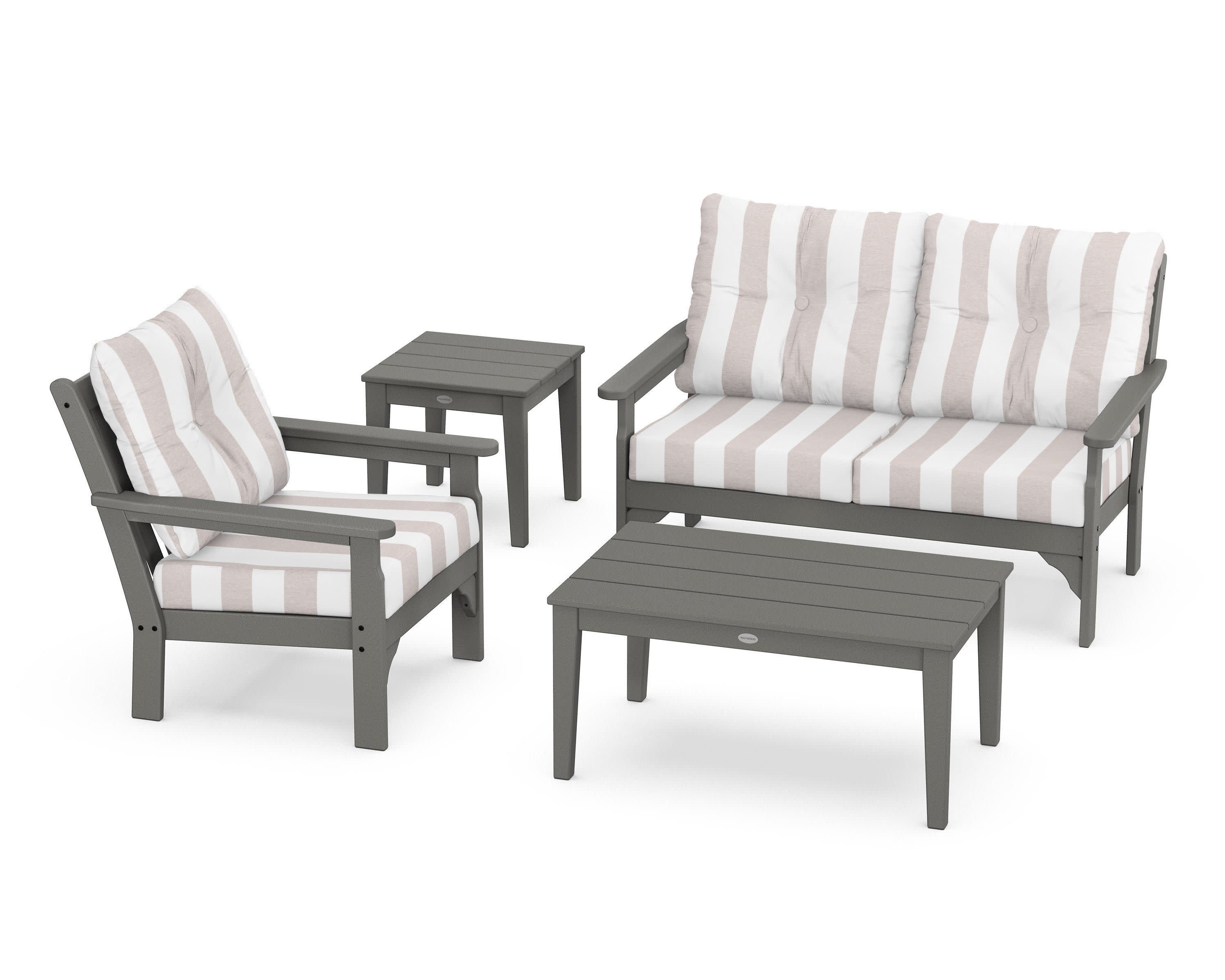 Vineyard 4-Piece Deep Seating Set in Slate Grey / Cabana Stripe Dune Burlap