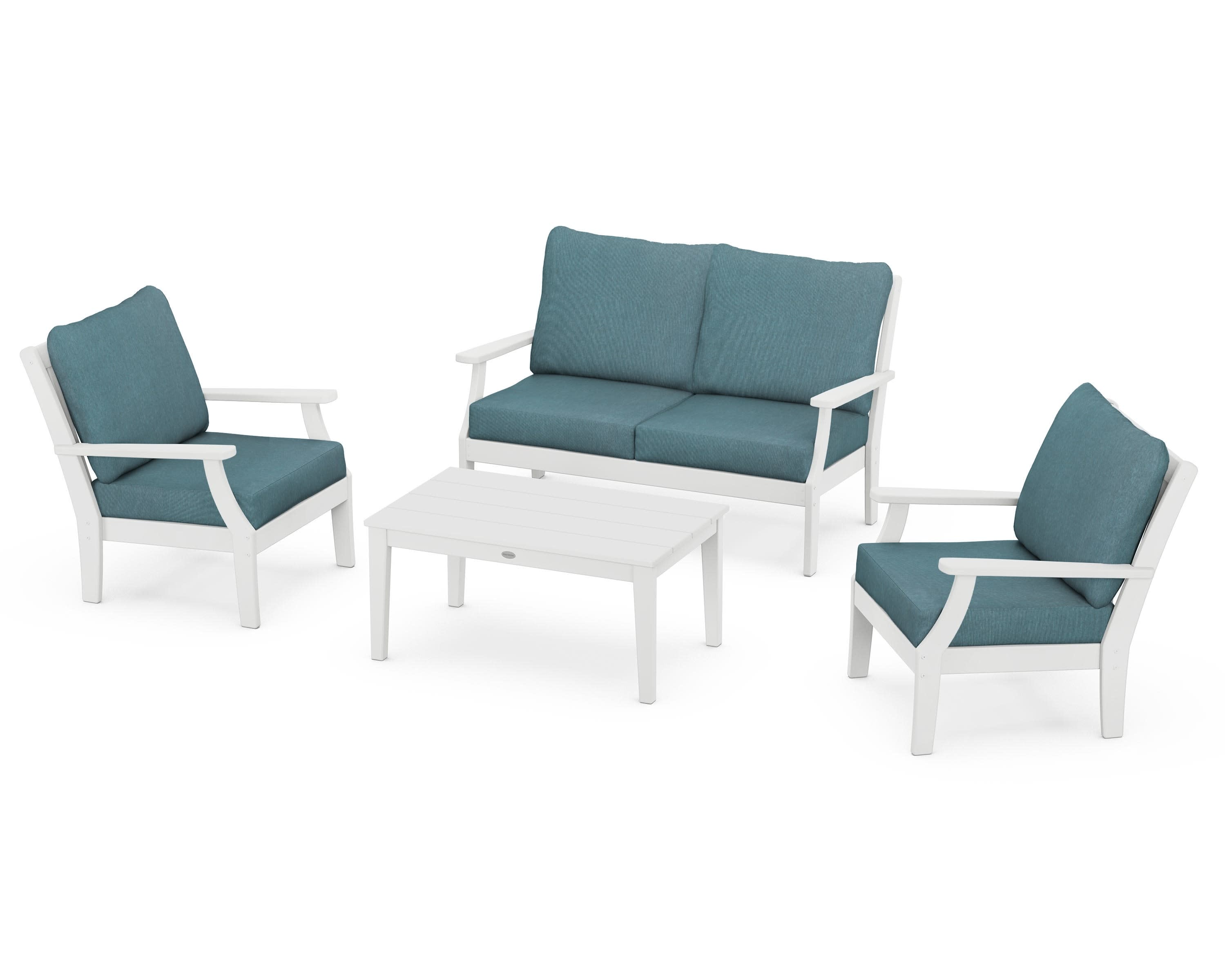 Braxton 4-Piece Deep Seating Chair Set in White / Ocean Teal
