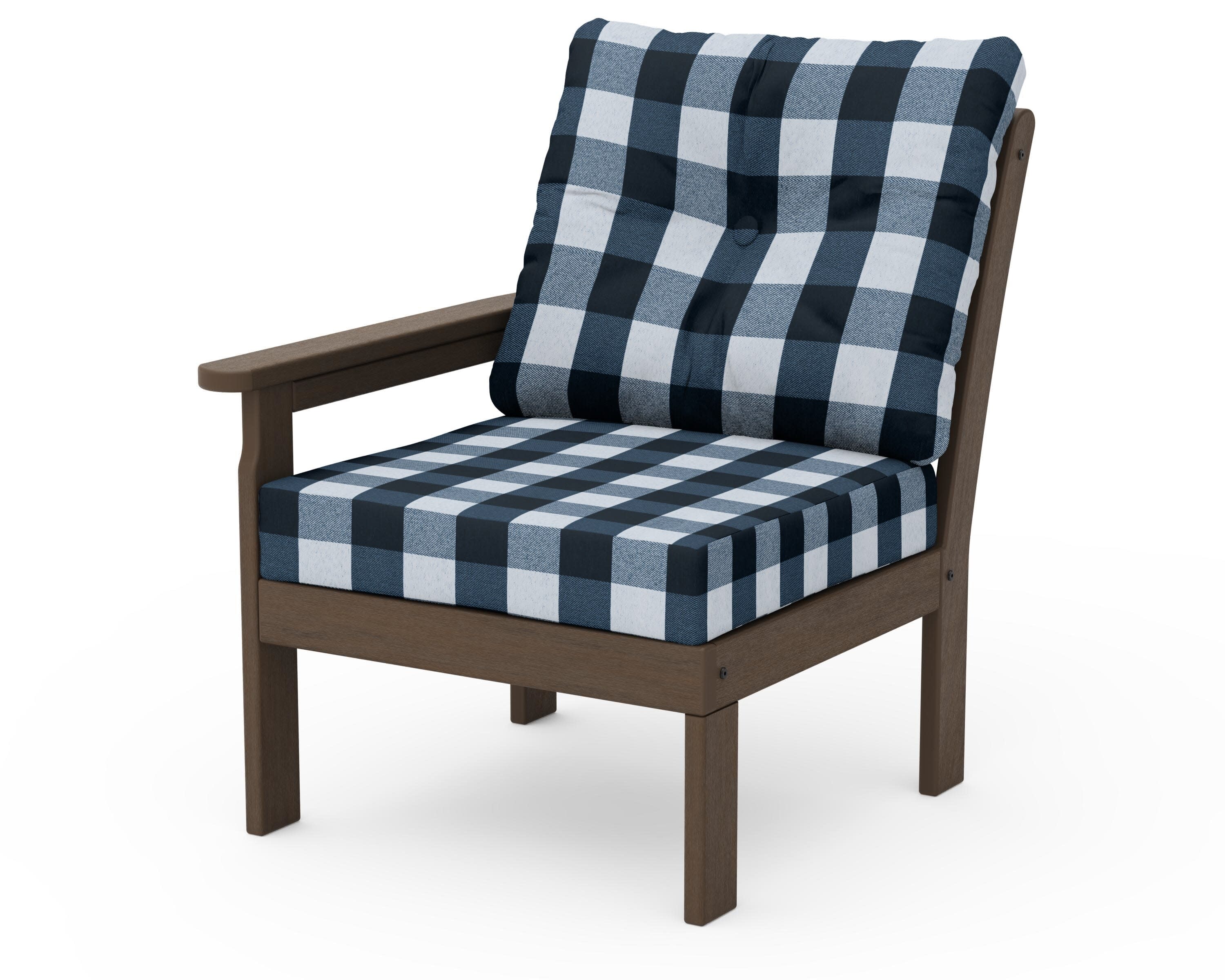 Vineyard Modular Left Arm Chair in Kona / Buffalo Plaid Marine Indigo